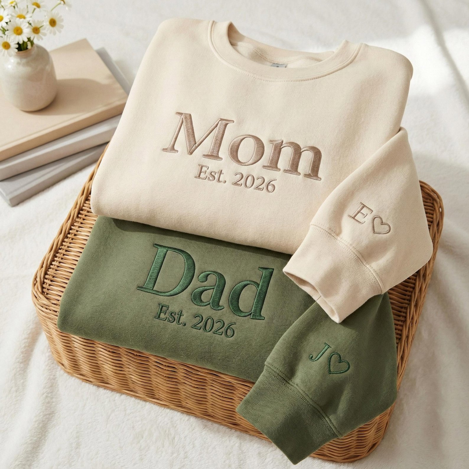Embroidered Mom and Dad Matching Sweatshirts, Custom Embroidered Sweatshirt, New Mom New Dad Tee, Newly Marriage Shirt, Mother's Day Gift 2