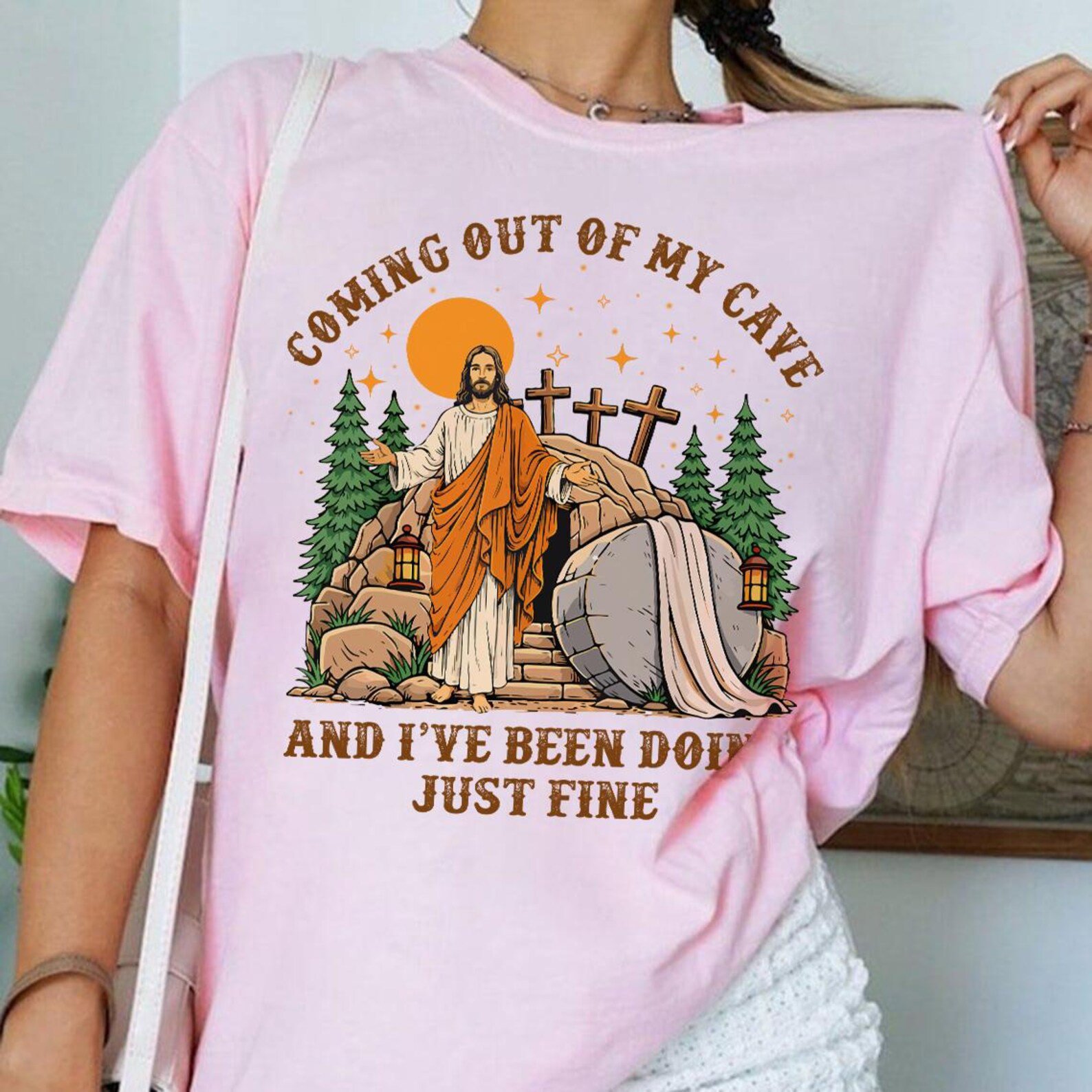 Funny Jesus Coming Out Of My Cave Shirt, Easter Sunday Tee, Mr Brightside Jesus Shirt, Religious Humor Tee, Christian Gift Shirt 3