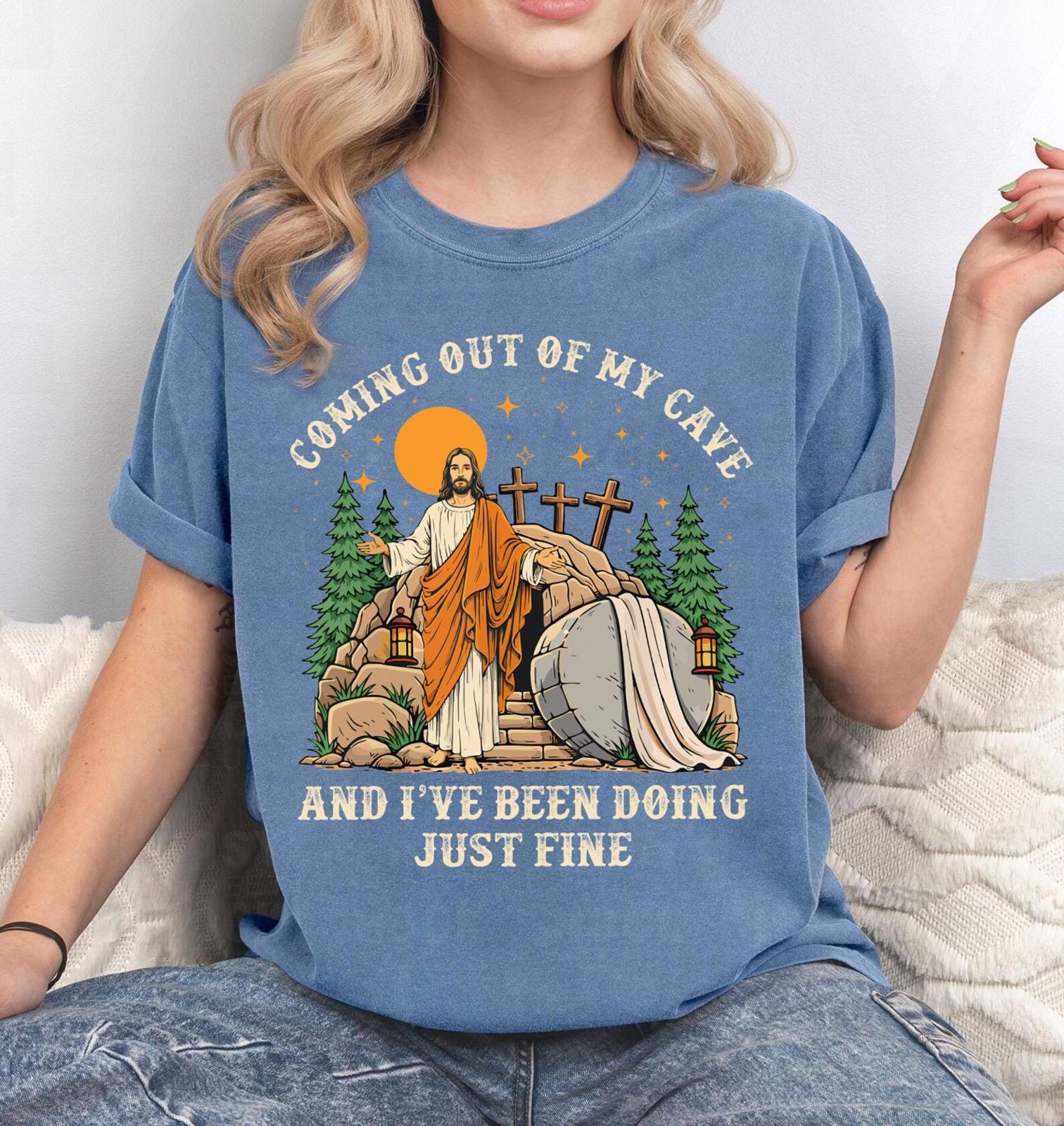Funny Jesus Coming Out Of My Cave Shirt, Easter Sunday Tee, Mr Brightside Jesus Shirt, Religious Humor Tee, Christian Gift Shirt 2