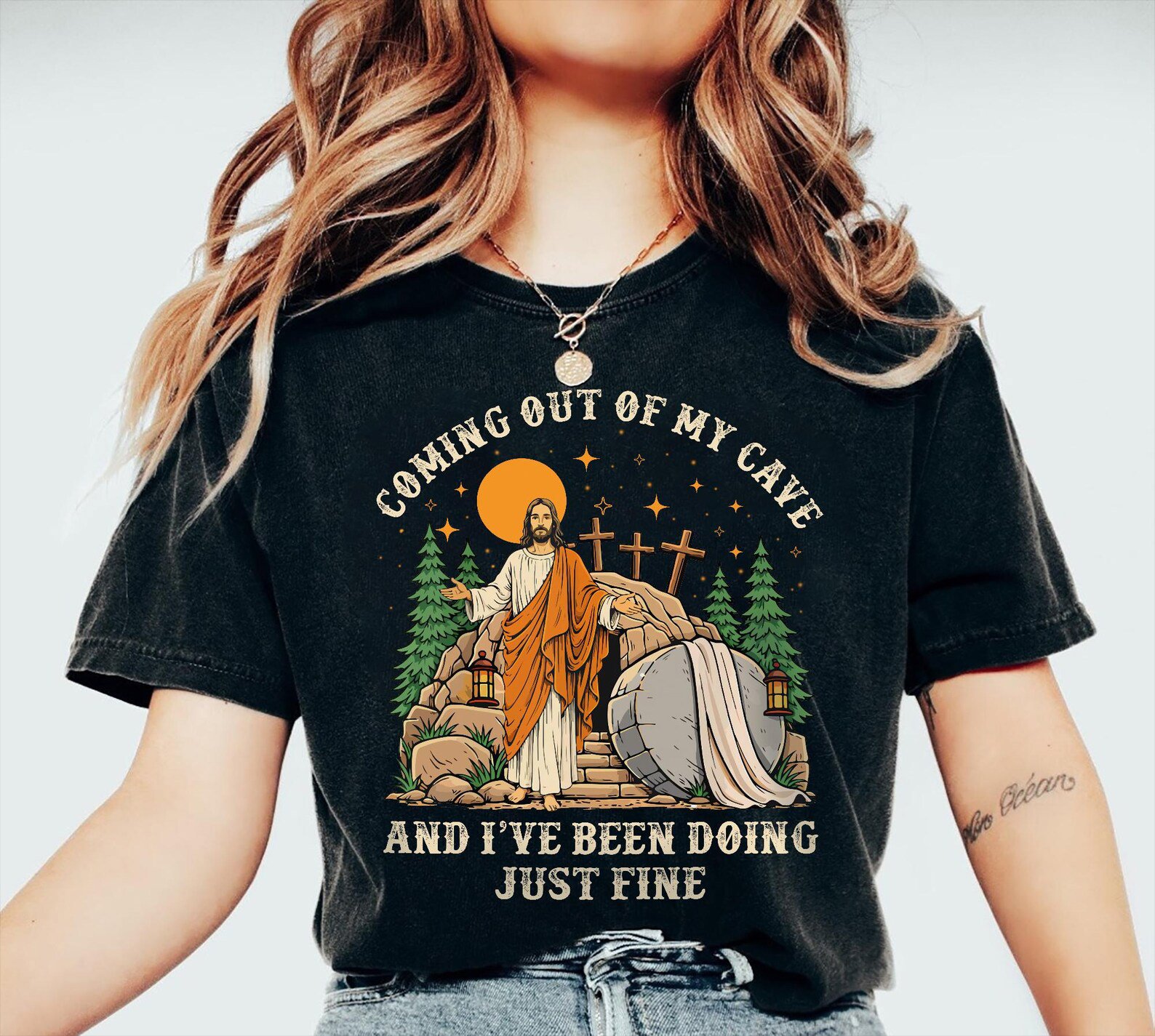 Funny Jesus Coming Out Of My Cave Shirt, Easter Sunday Tee, Mr Brightside Jesus Shirt, Religious Humor Tee, Christian Gift Shirt 4