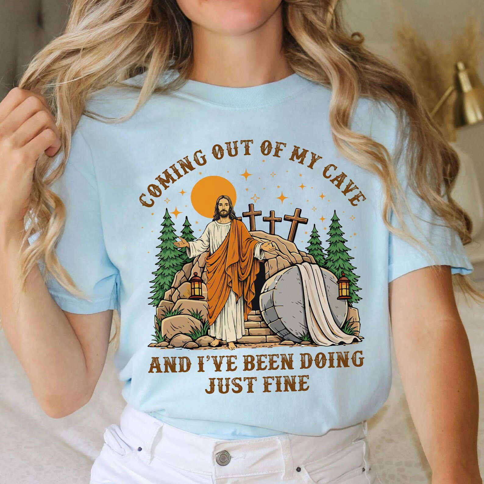 Funny Jesus Coming Out Of My Cave Shirt, Easter Sunday Tee, Mr Brightside Jesus Shirt, Religious Humor Tee, Christian Gift Shirt 6