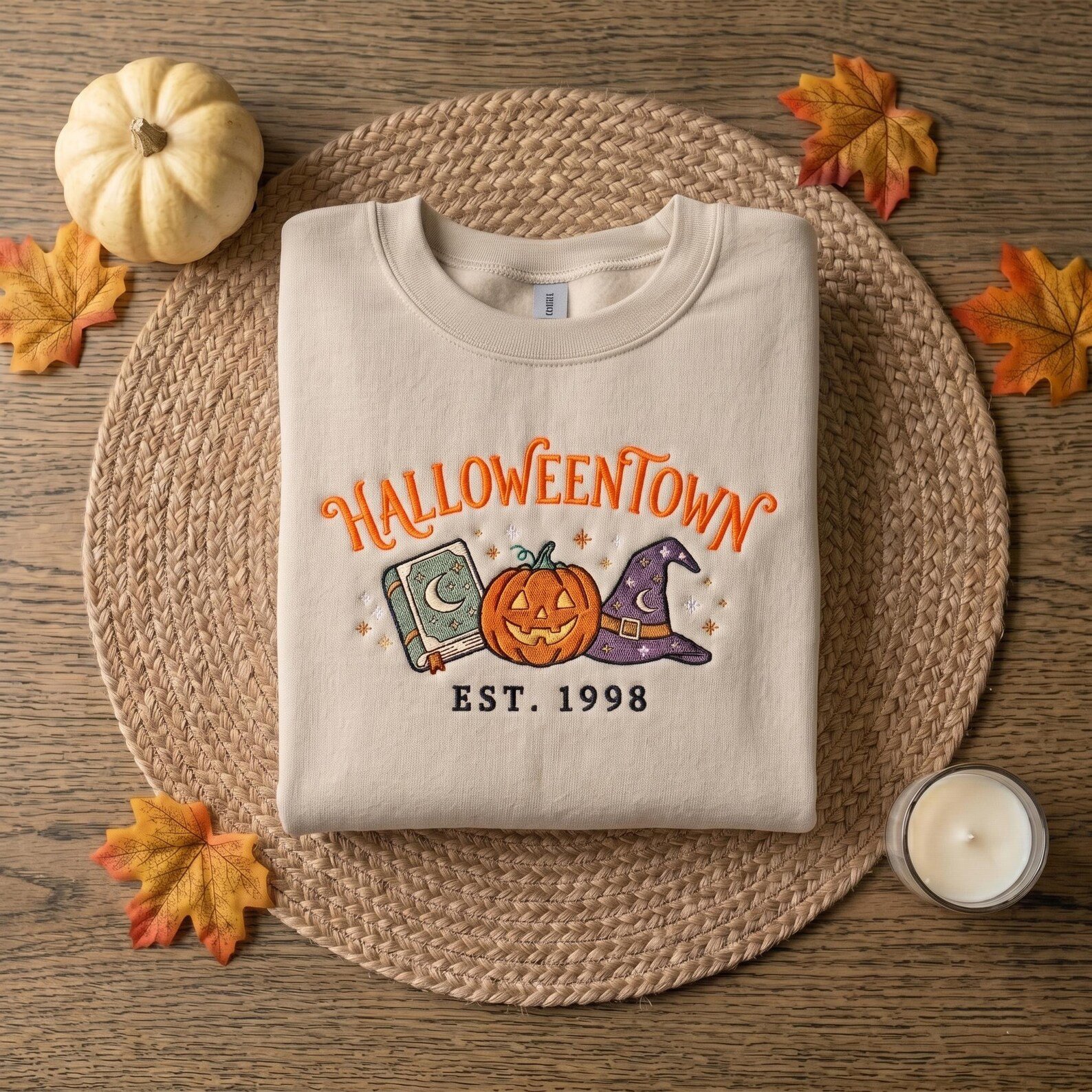 Embroidered Vintage HalloweenTown Est 1998 Sweatshirt, Spooky Season Tee, Halloween Lover Gift, Retro Pumpkin Shirt, Fall Holiday Shirt 2