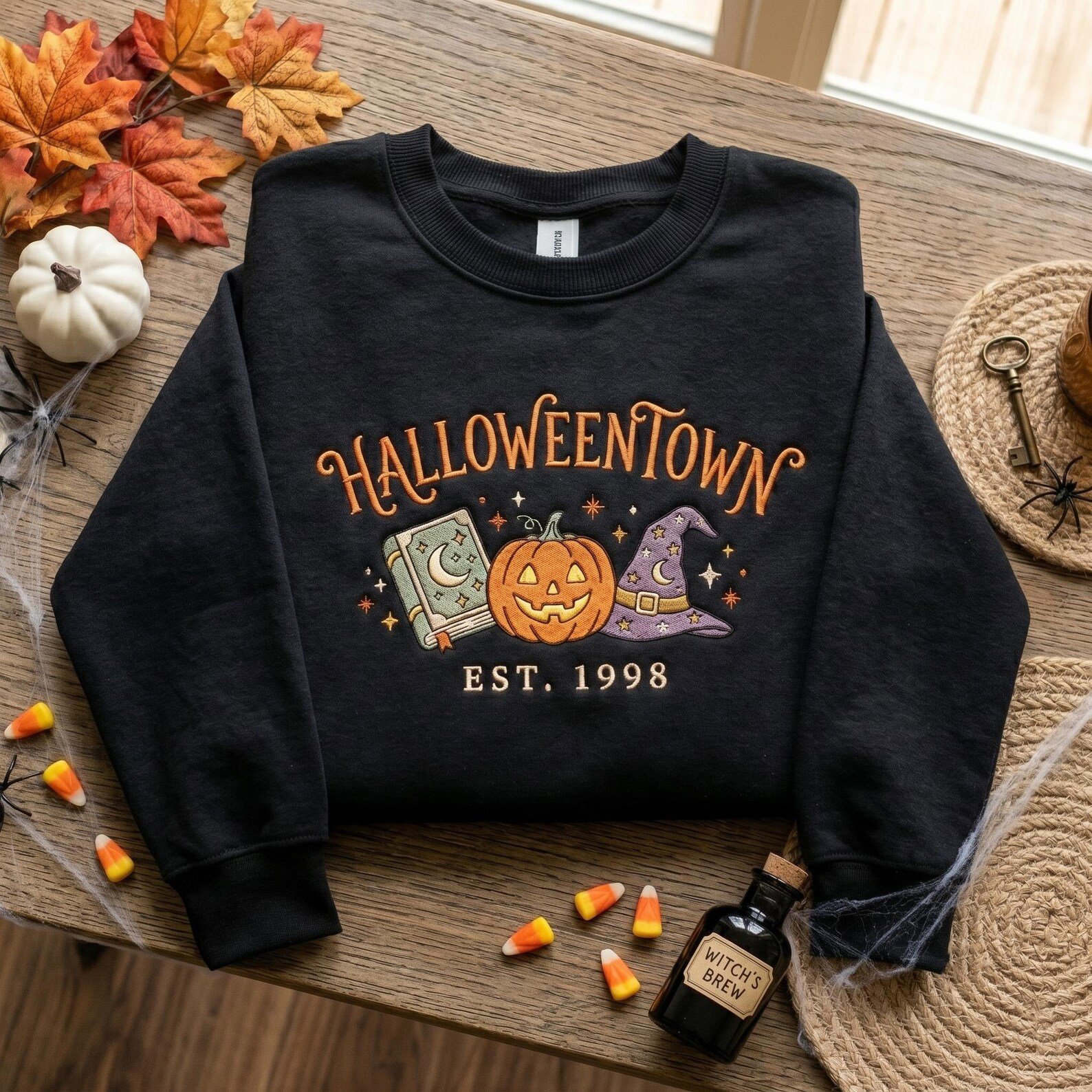 Embroidered Vintage HalloweenTown Est 1998 Sweatshirt, Spooky Season Tee, Halloween Lover Gift, Retro Pumpkin Shirt, Fall Holiday Shirt 3