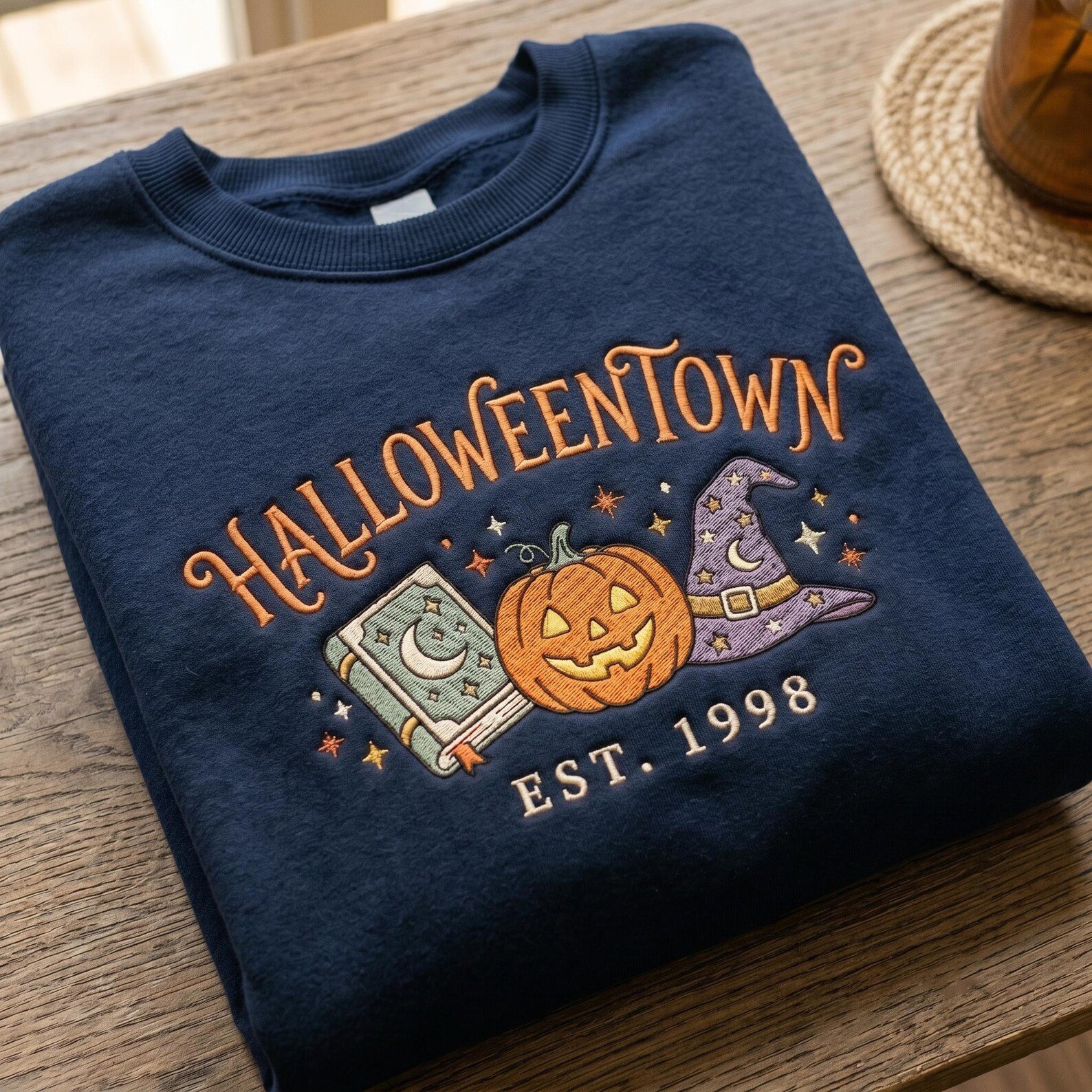 Embroidered Vintage HalloweenTown Est 1998 Sweatshirt, Spooky Season Tee, Halloween Lover Gift, Retro Pumpkin Shirt, Fall Holiday Shirt 4