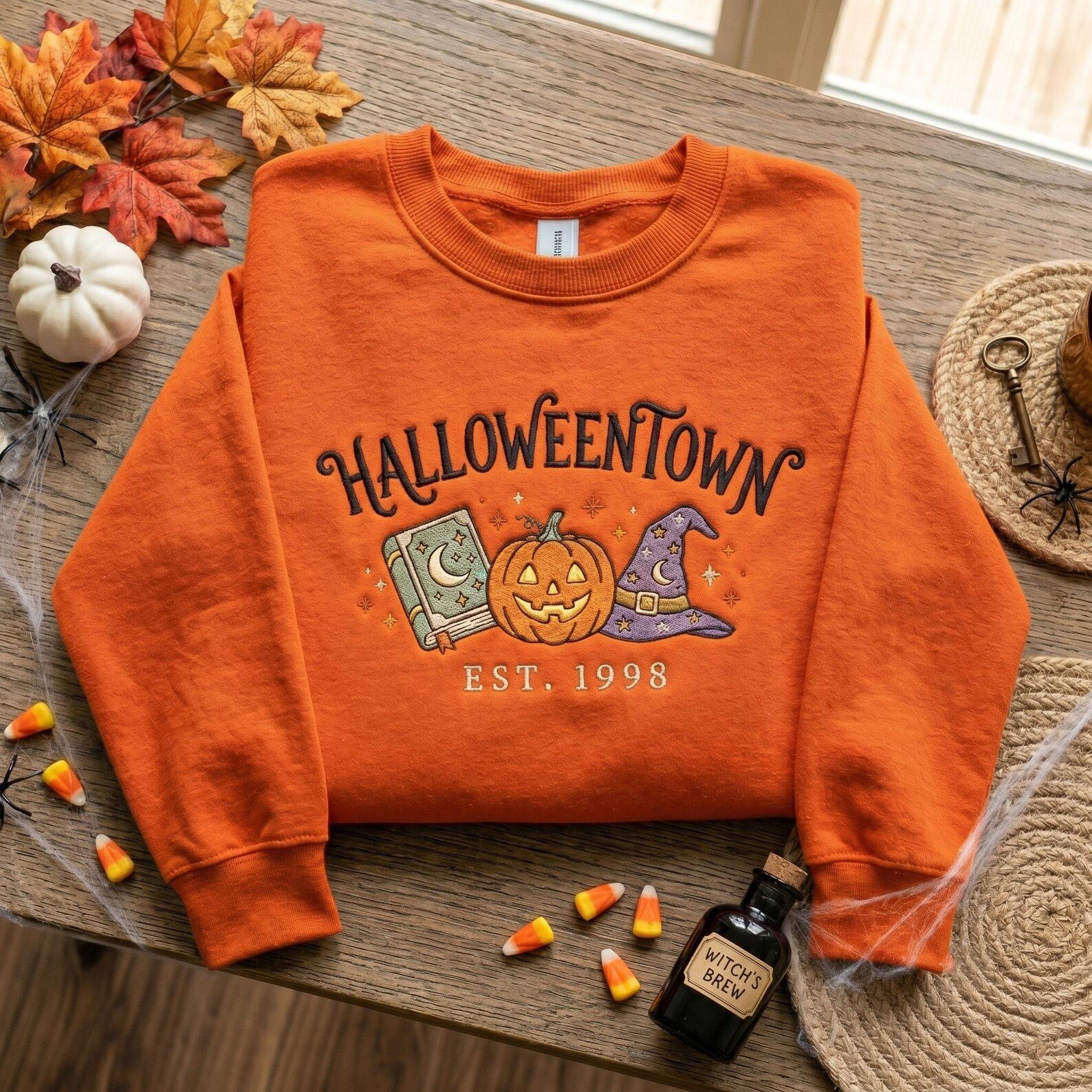 Embroidered Vintage HalloweenTown Est 1998 Sweatshirt, Spooky Season Tee, Halloween Lover Gift, Retro Pumpkin Shirt, Fall Holiday Shirt 5