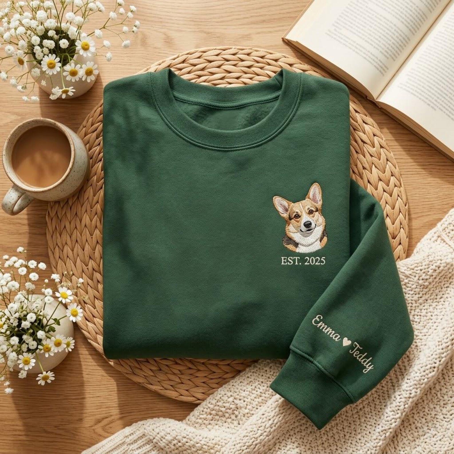 Embroidered Custom Pet Portrait Sweatshirt, Pet Portrait TShirt, Personalized Cat Photo, Gift for Pet Lovers, Memorial Gift, Custom Dog Face 3