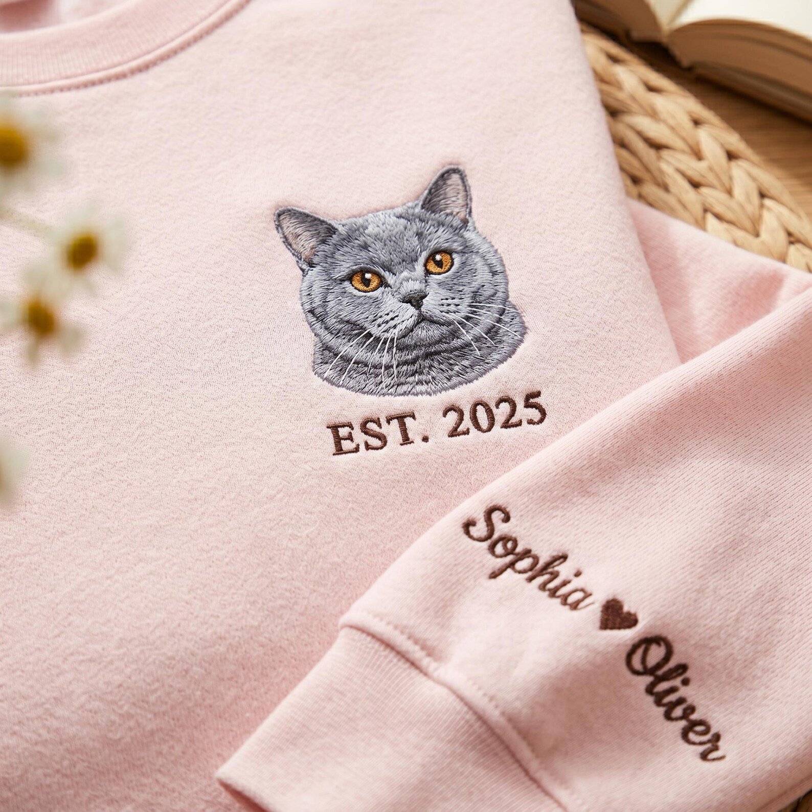 Embroidered Custom Pet Portrait Sweatshirt, Pet Portrait TShirt, Personalized Cat Photo, Gift for Pet Lovers, Memorial Gift, Custom Dog Face 2
