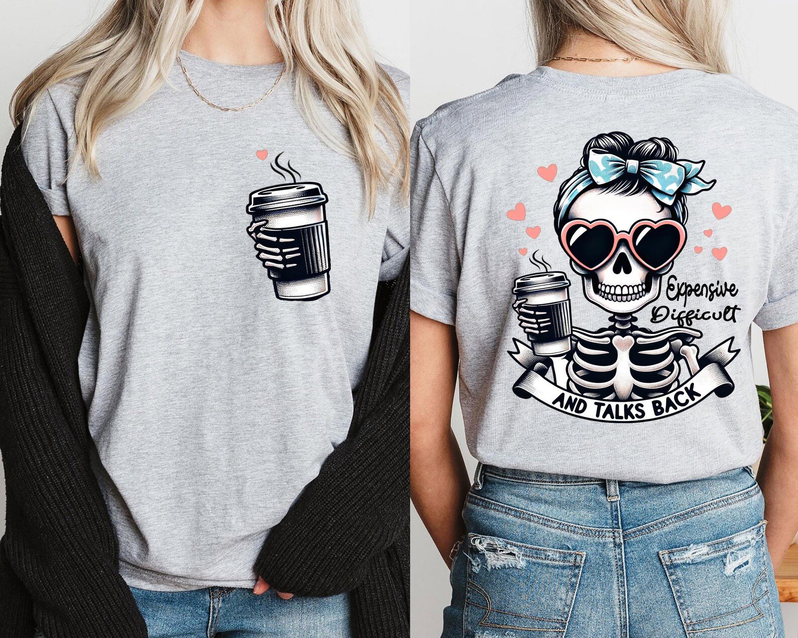 Expensive Difficult And Talks Back T Shirt, Trendy Front And Back design, Funny Women Shirt, Sarcastic Christmas Gift For Coffee Lover Wife 3