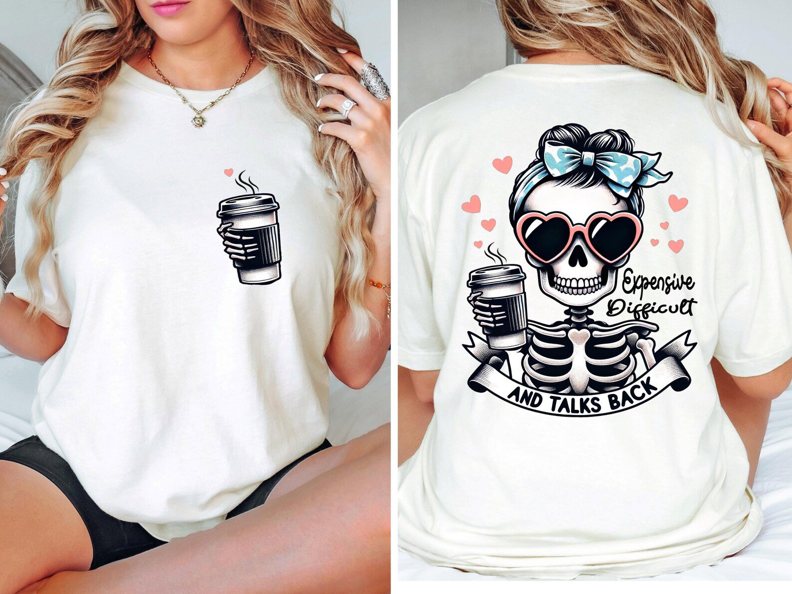Expensive Difficult And Talks Back T Shirt, Trendy Front And Back design, Funny Women Shirt, Sarcastic Christmas Gift For Coffee Lover Wife 2