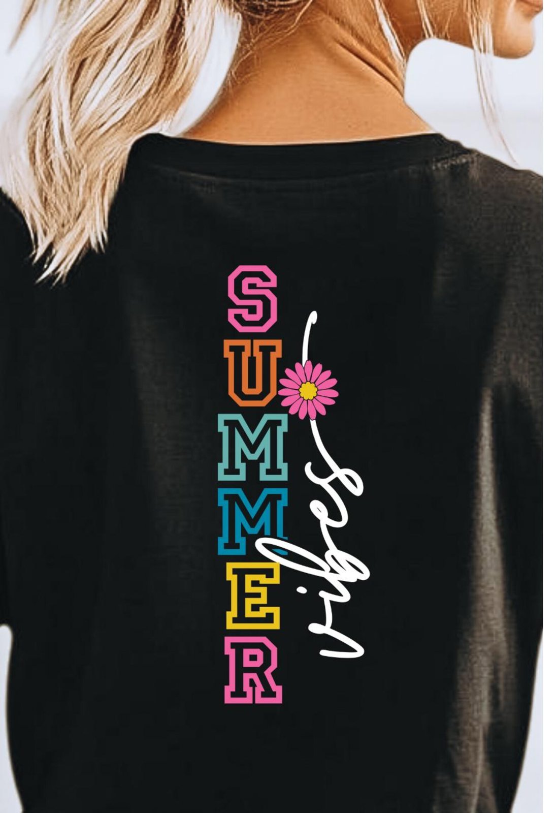 Retro Back Print Summer Vibes Graphic T-Shirt | Colorful Varsity Aesthetic Daisy Tee | Girls Trip Beach Vacation Outfit 6
