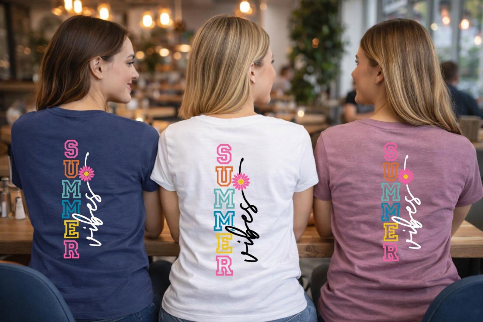 Retro Back Print Summer Vibes Graphic T-Shirt | Colorful Varsity Aesthetic Daisy Tee | Girls Trip Beach Vacation Outfit 7