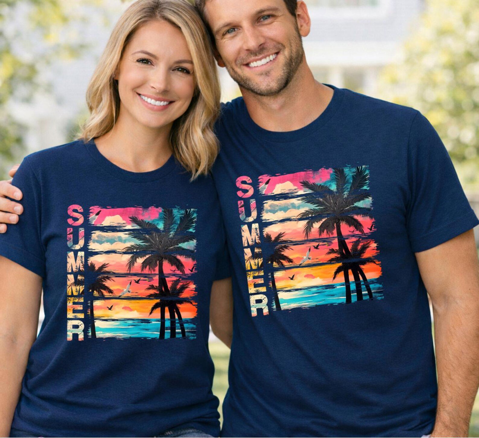 Summer Shirt, Beach Vacation Shirt, Palm Tree Sunset Tee, Family Vacation Shirts, Tropical Summer Graphic Tee 3