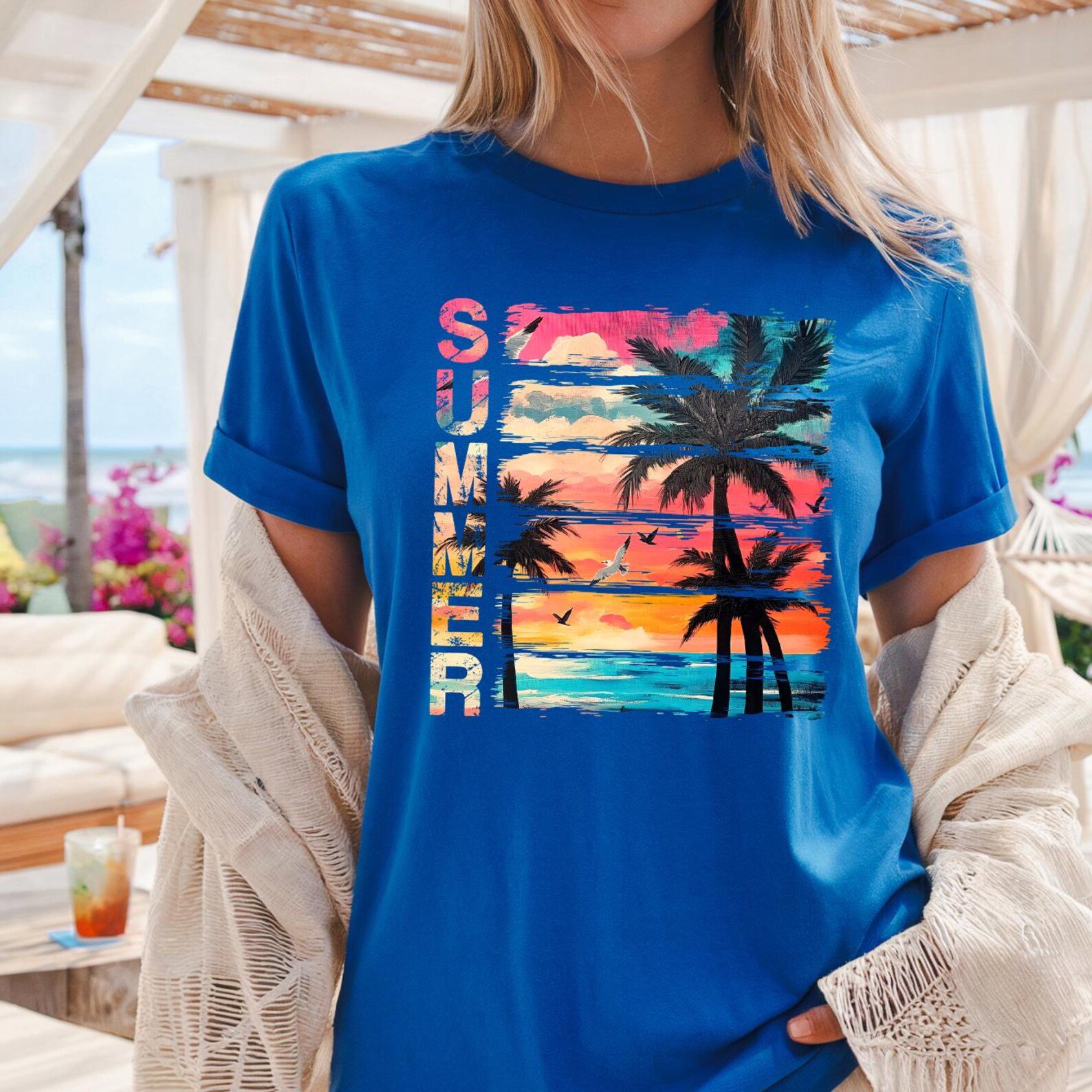 Summer Shirt, Beach Vacation Shirt, Palm Tree Sunset Tee, Family Vacation Shirts, Tropical Summer Graphic Tee 2