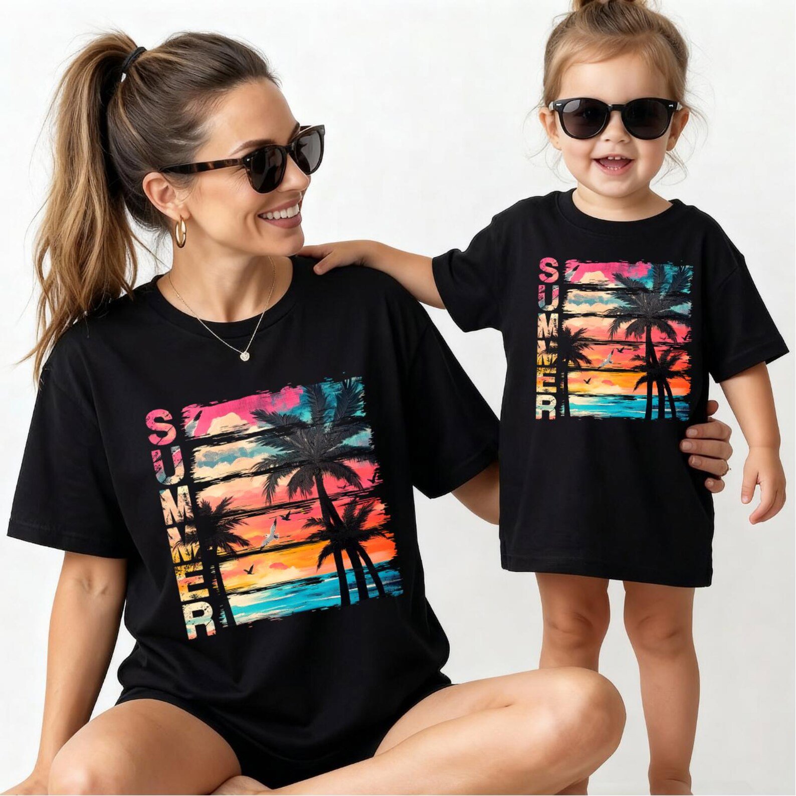 Summer Shirt, Beach Vacation Shirt, Palm Tree Sunset Tee, Family Vacation Shirts, Tropical Summer Graphic Tee 5