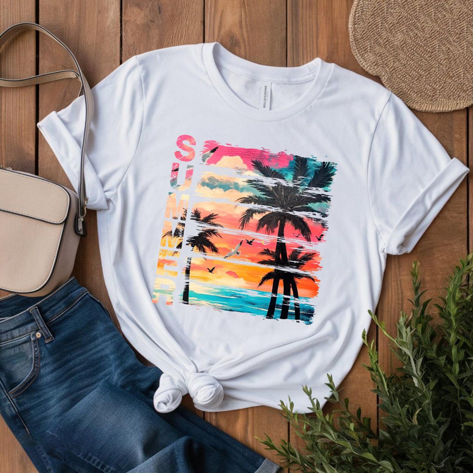 Summer Shirt, Beach Vacation Shirt, Palm Tree Sunset Tee, Family Vacation Shirts, Tropical Summer Graphic Tee 6