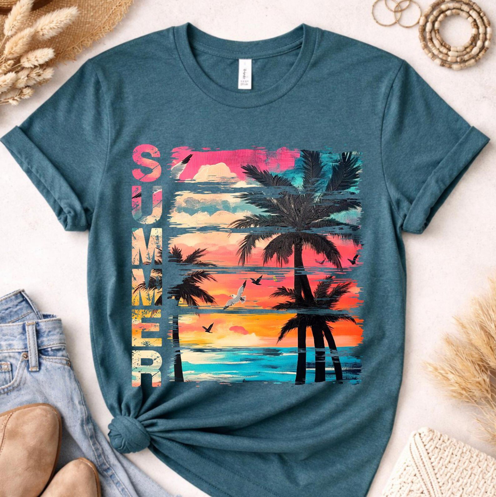 Summer Shirt, Beach Vacation Shirt, Palm Tree Sunset Tee, Family Vacation Shirts, Tropical Summer Graphic Tee 7