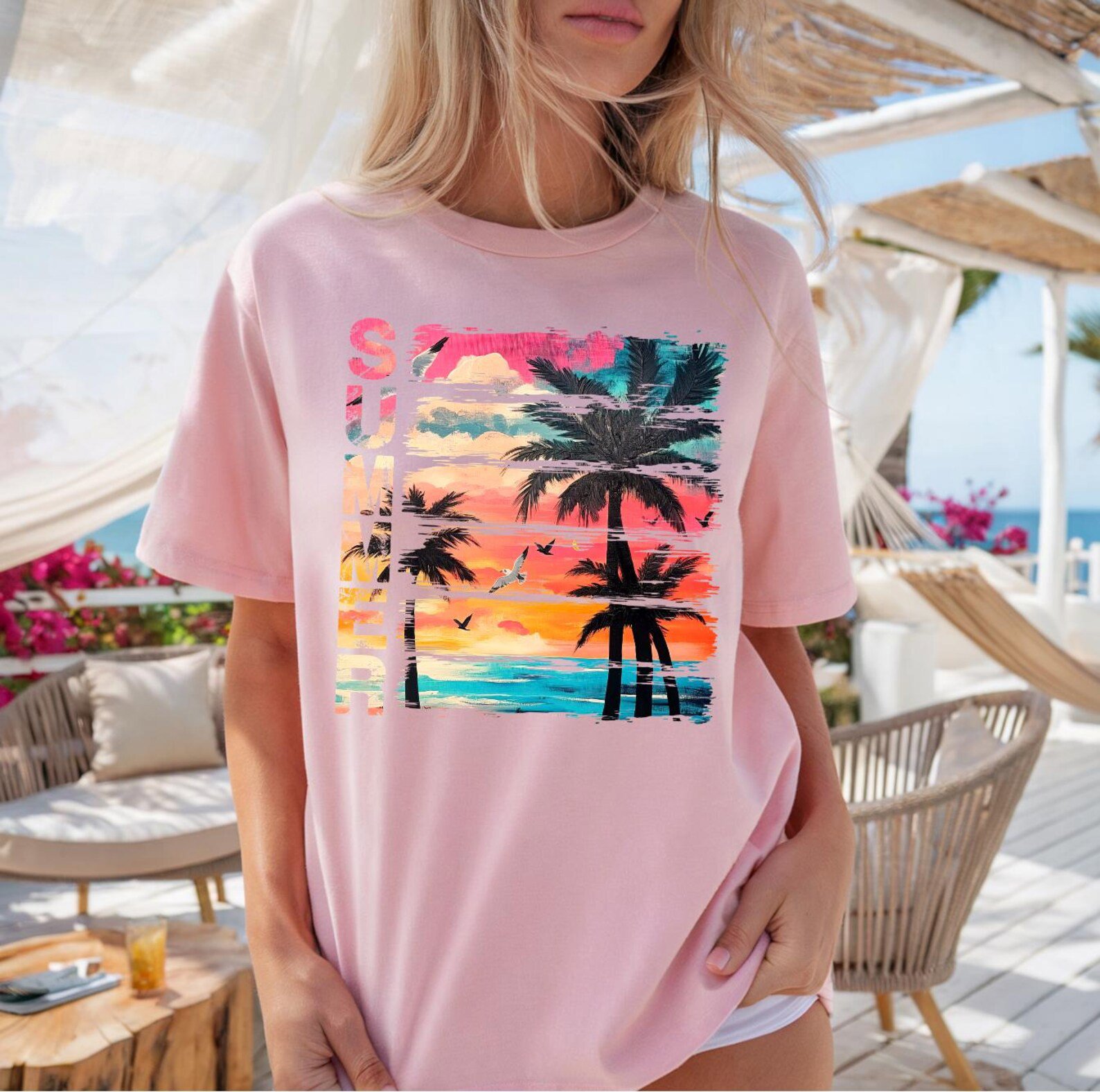 Summer Shirt, Beach Vacation Shirt, Palm Tree Sunset Tee, Family Vacation Shirts, Tropical Summer Graphic Tee 8