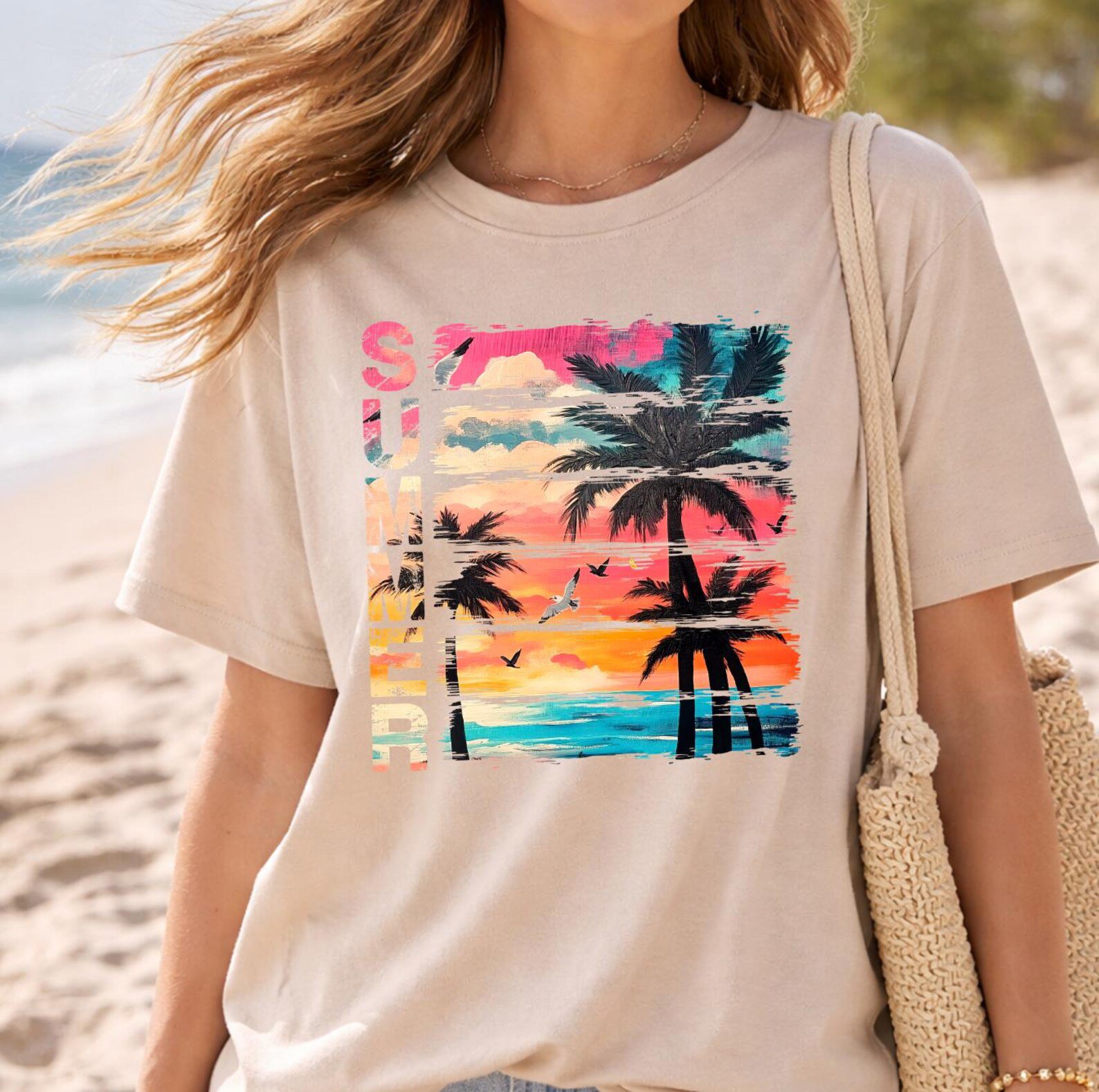 Summer Shirt, Beach Vacation Shirt, Palm Tree Sunset Tee, Family Vacation Shirts, Tropical Summer Graphic Tee 9