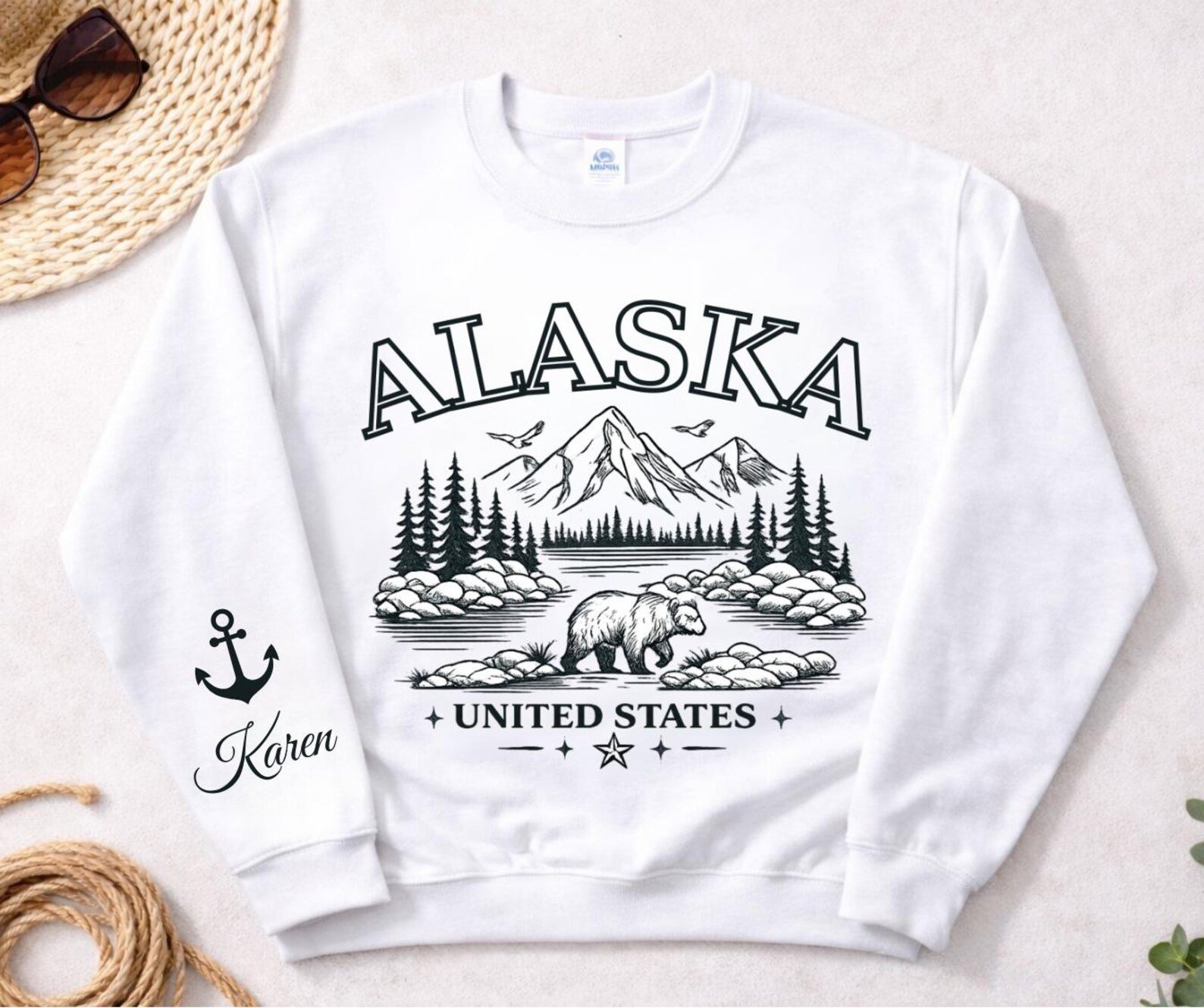 Name on Sleeve Personalized Alaska Sweatshirt, Matching Alaska Family Vacation Outfit, Alaska Family Trip Top, Alaska Cruise Squad Top 2