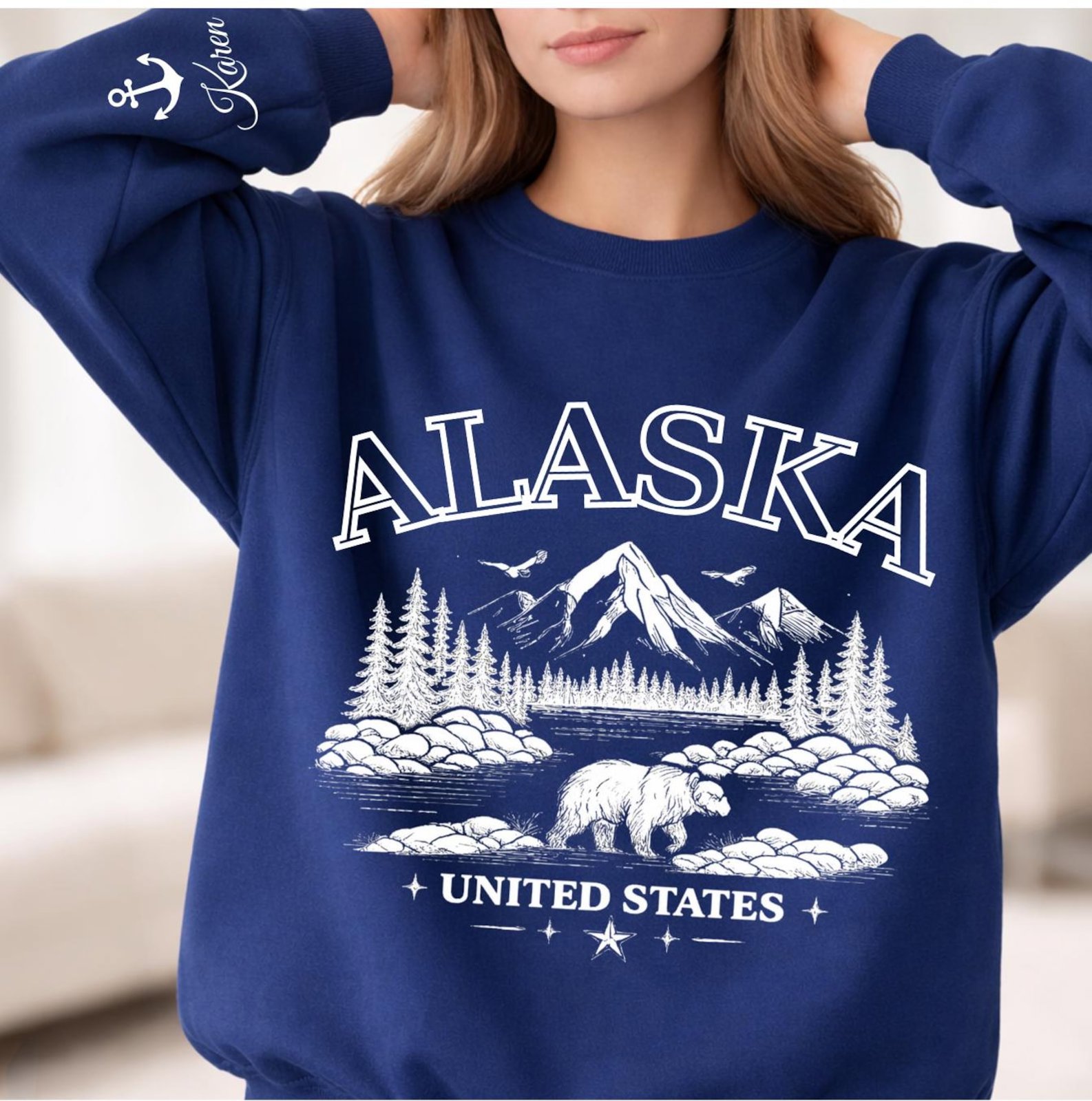 Name on Sleeve Personalized Alaska Sweatshirt, Matching Alaska Family Vacation Outfit, Alaska Family Trip Top, Alaska Cruise Squad Top 1