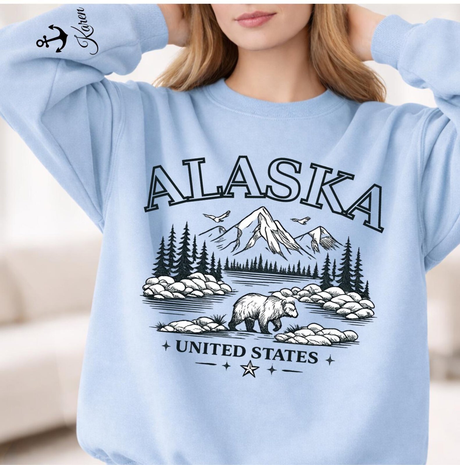 Name on Sleeve Personalized Alaska Sweatshirt, Matching Alaska Family Vacation Outfit, Alaska Family Trip Top, Alaska Cruise Squad Top 3