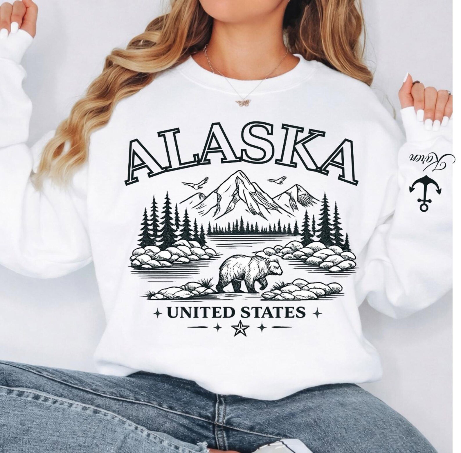 Name on Sleeve Personalized Alaska Sweatshirt, Matching Alaska Family Vacation Outfit, Alaska Family Trip Top, Alaska Cruise Squad Top 6