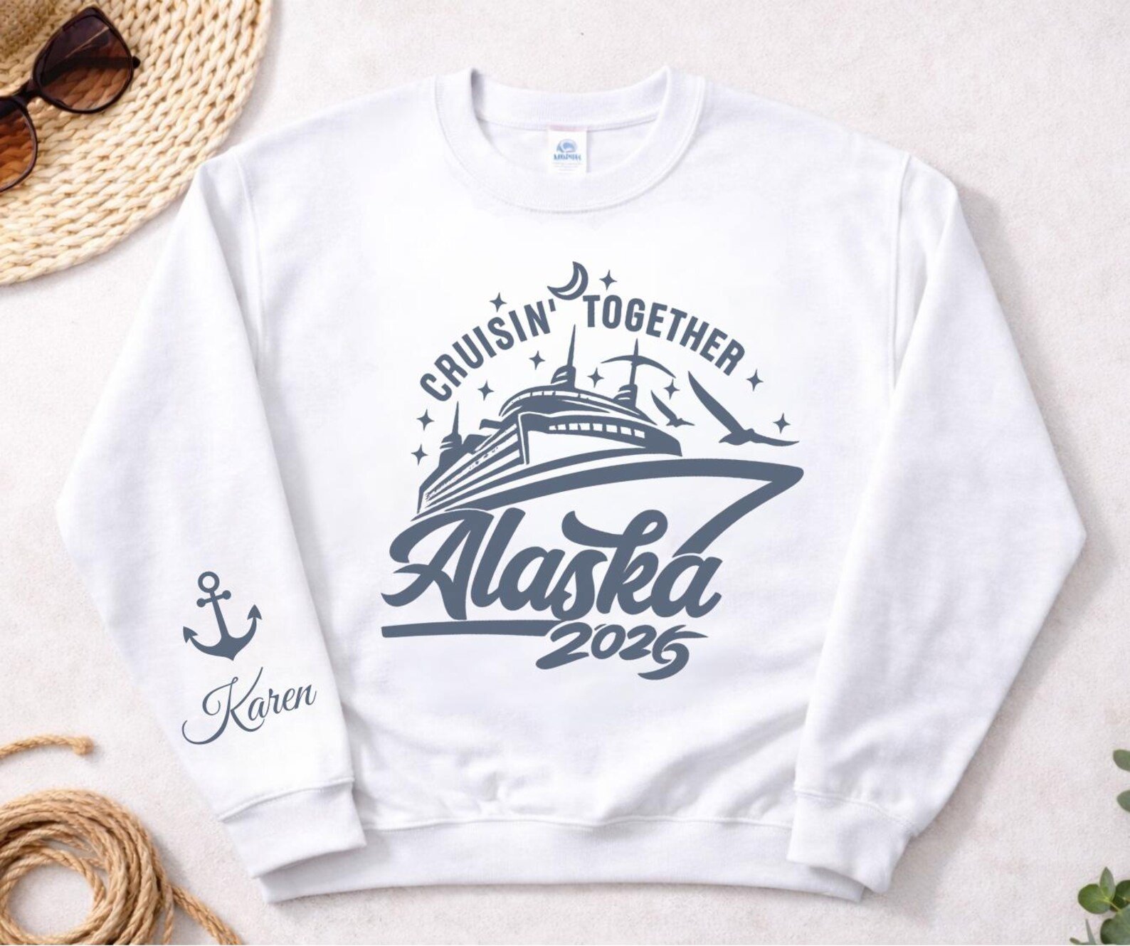 Name on Sleeve Alaska Cruise Sweatshirt, Matching Cruisin Together Alaska 2026 Shirt, Family Cruise Tee, Alaska Trip Outfit,Cruise Squad Top 4