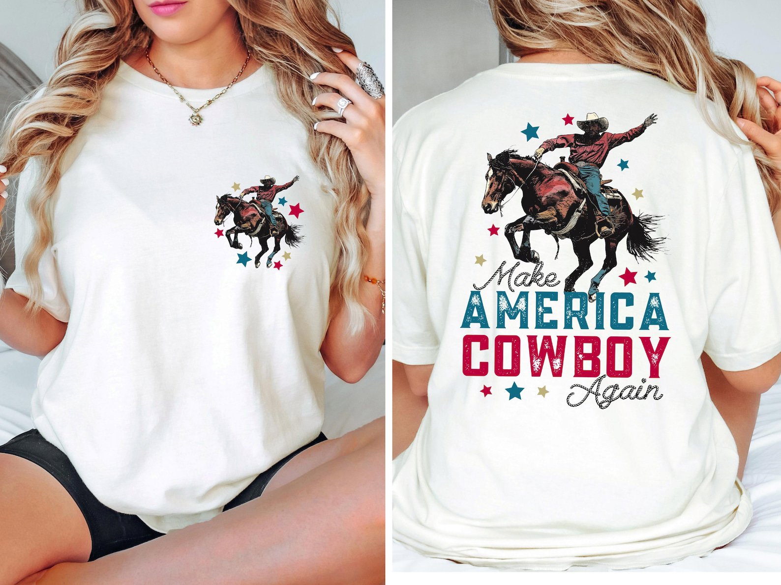 Make America Cowboy Again Comfort Colors Shirt: Western Bronco Tee 3