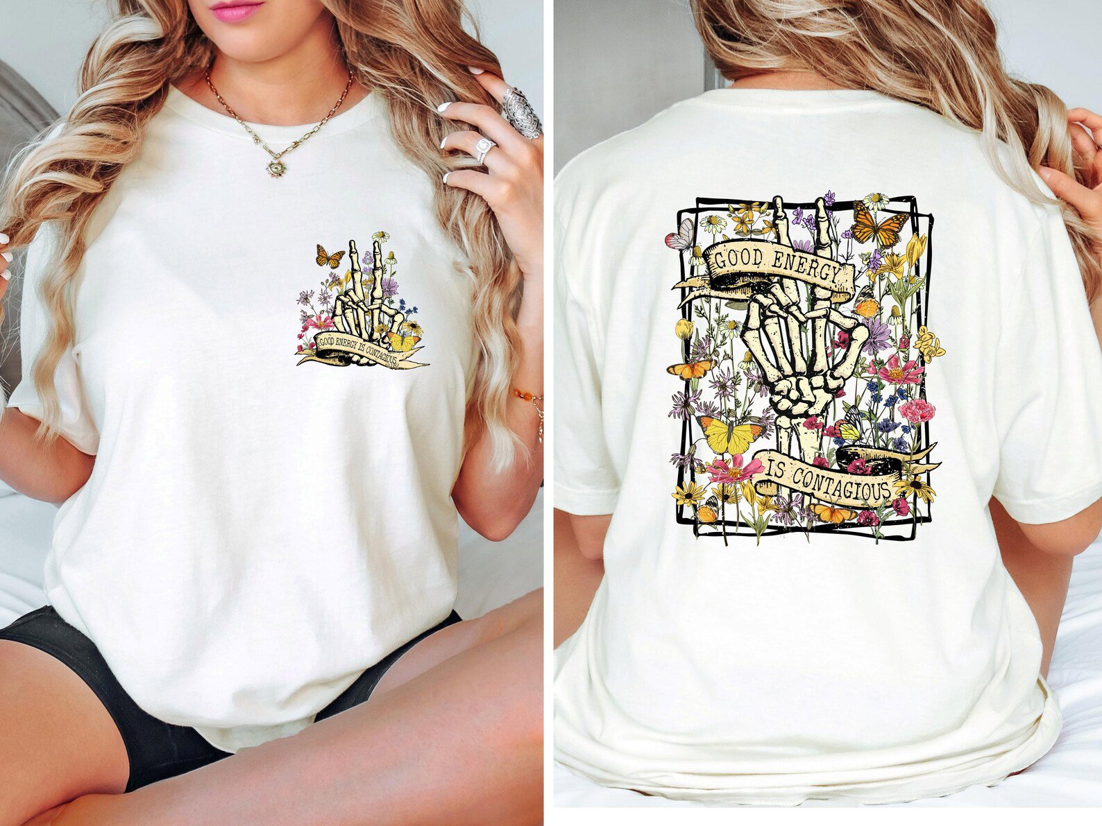 Good Energy Skeleton Shirt: Retro Mental Health Tee 3