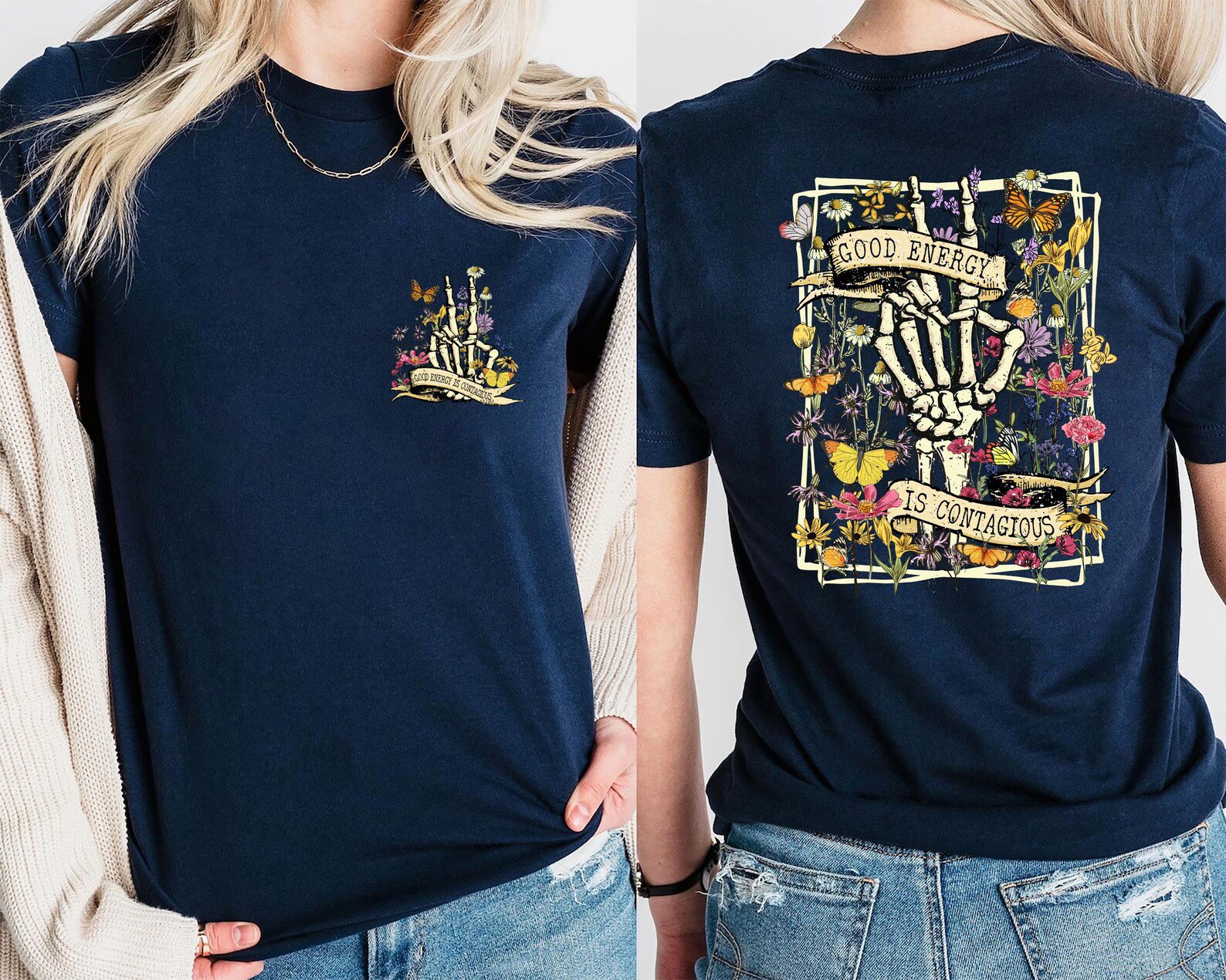Good Energy Skeleton Shirt: Retro Mental Health Tee 4
