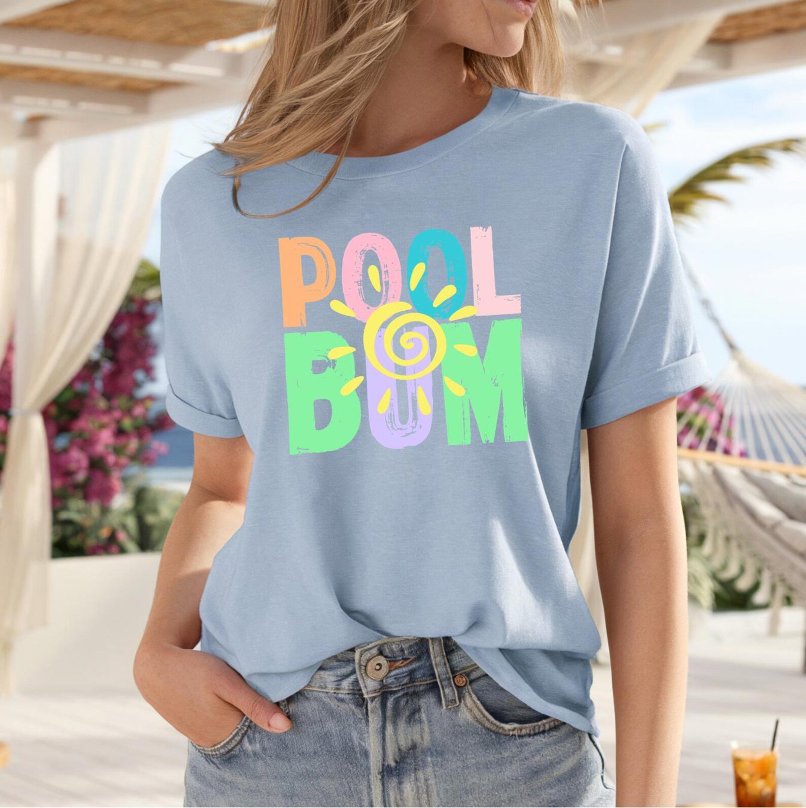 Retro Pool Bum Summer Graphic T-Shirt | Colorful Beach Vacation Aesthetic Tee 5