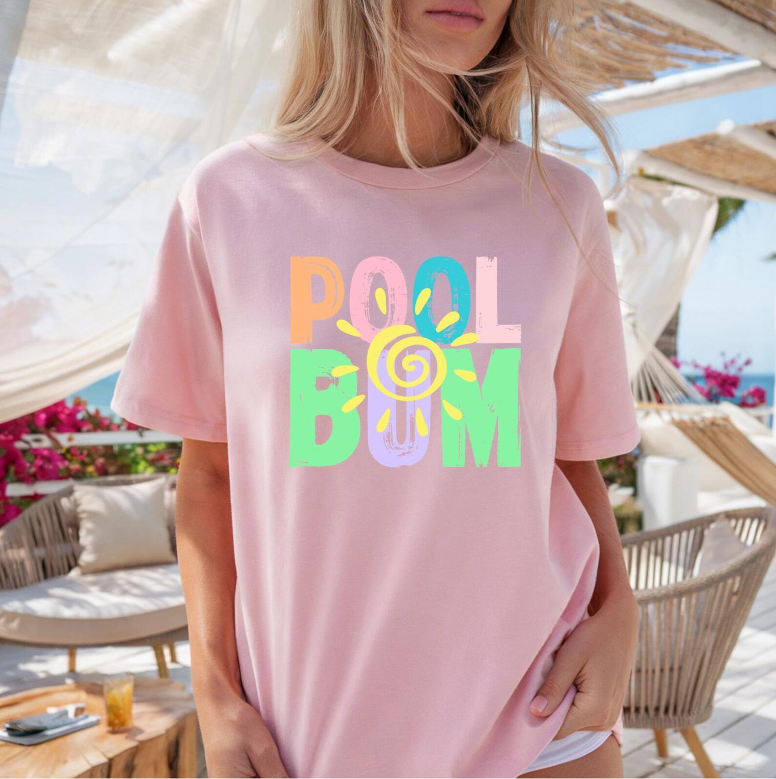 Retro Pool Bum Summer Graphic T-Shirt | Colorful Beach Vacation Aesthetic Tee 7