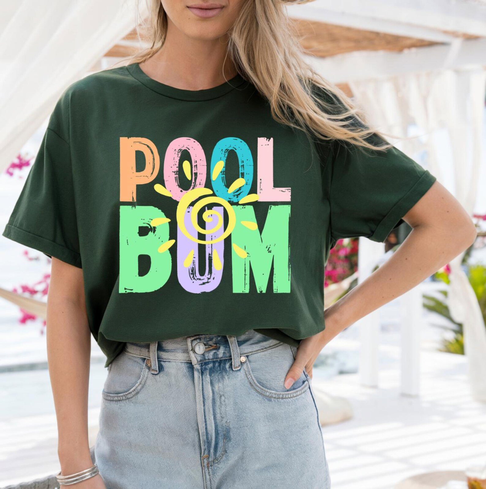 Retro Pool Bum Summer Graphic T-Shirt | Colorful Beach Vacation Aesthetic Tee 9