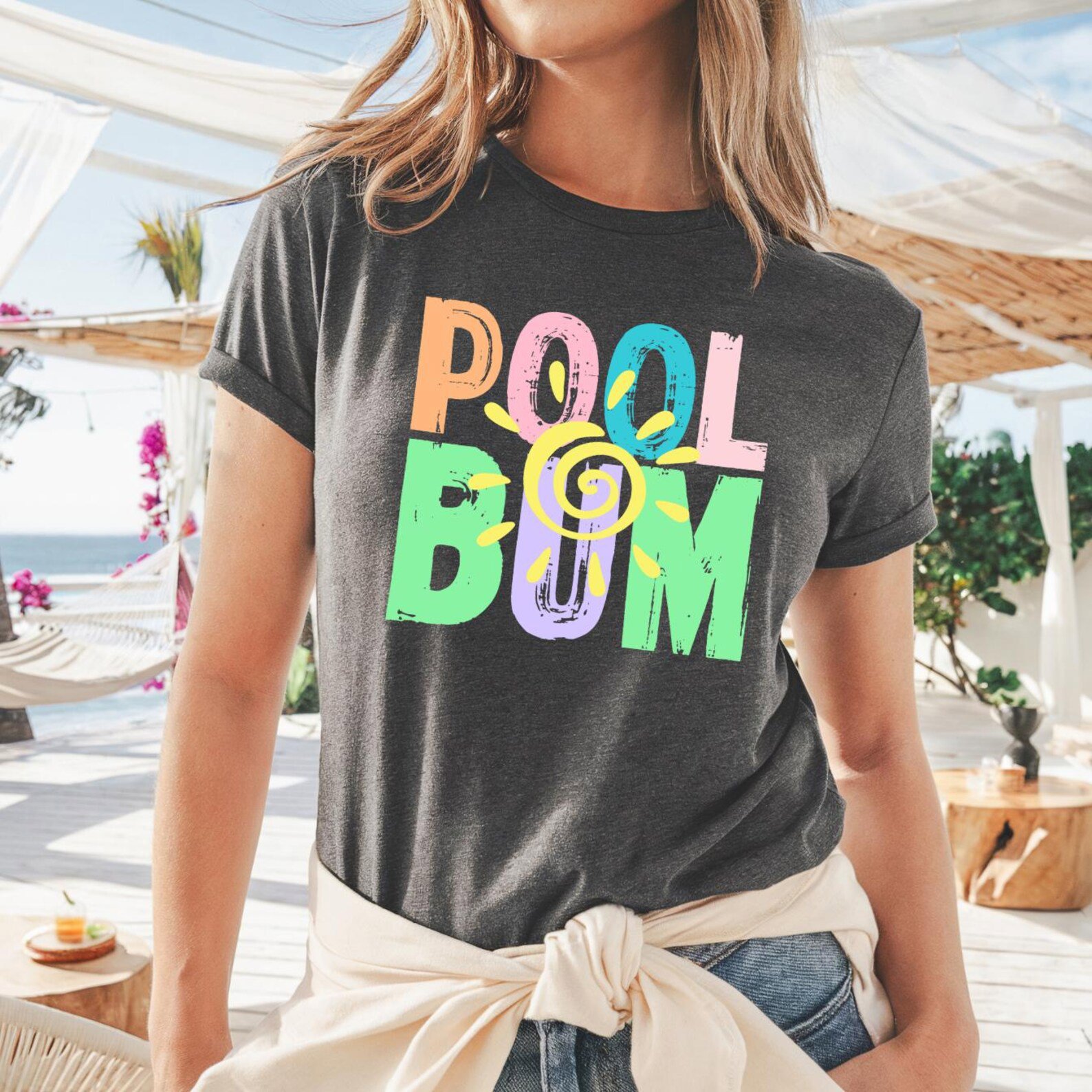 Retro Pool Bum Summer Graphic T-Shirt | Colorful Beach Vacation Aesthetic Tee 8