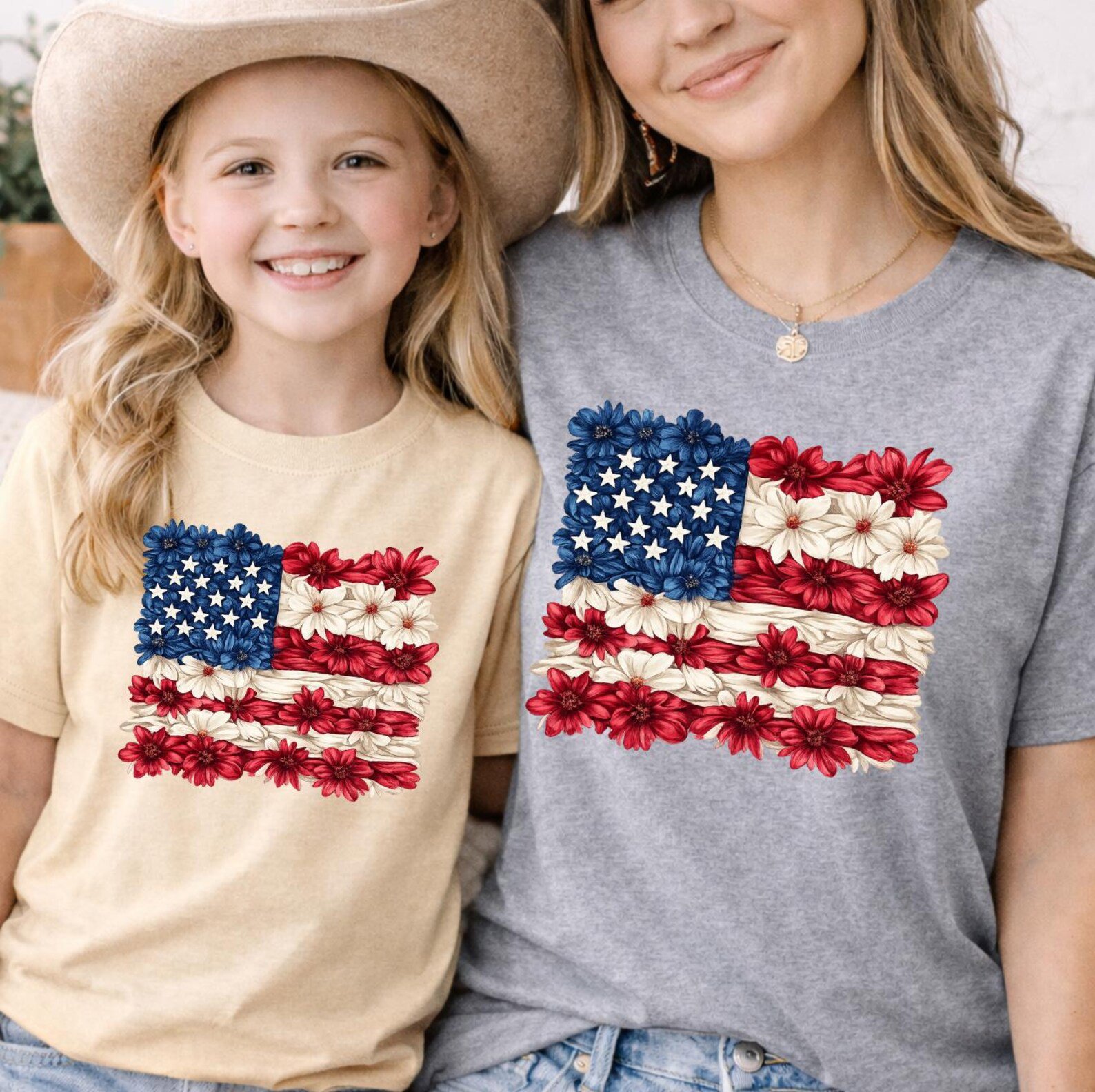 Floral American Flag Shirt, 4th of July Shirt, Patriotic USA Shirt, Red White Blue Flower Flag Tee, Summer Tee 6