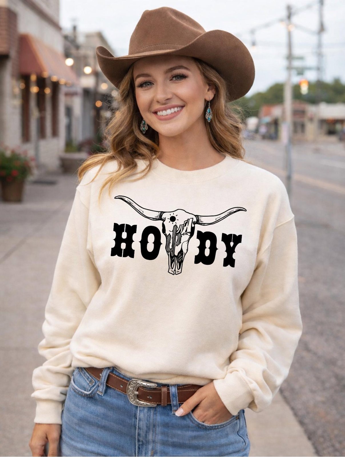 Howdy Longhorn Sweatshirt, Western Graphic Pullover, Cowgirl Cowboy Hoodie, Country Concert Outfit, Western Unisex Top, Ranch Style Top 6