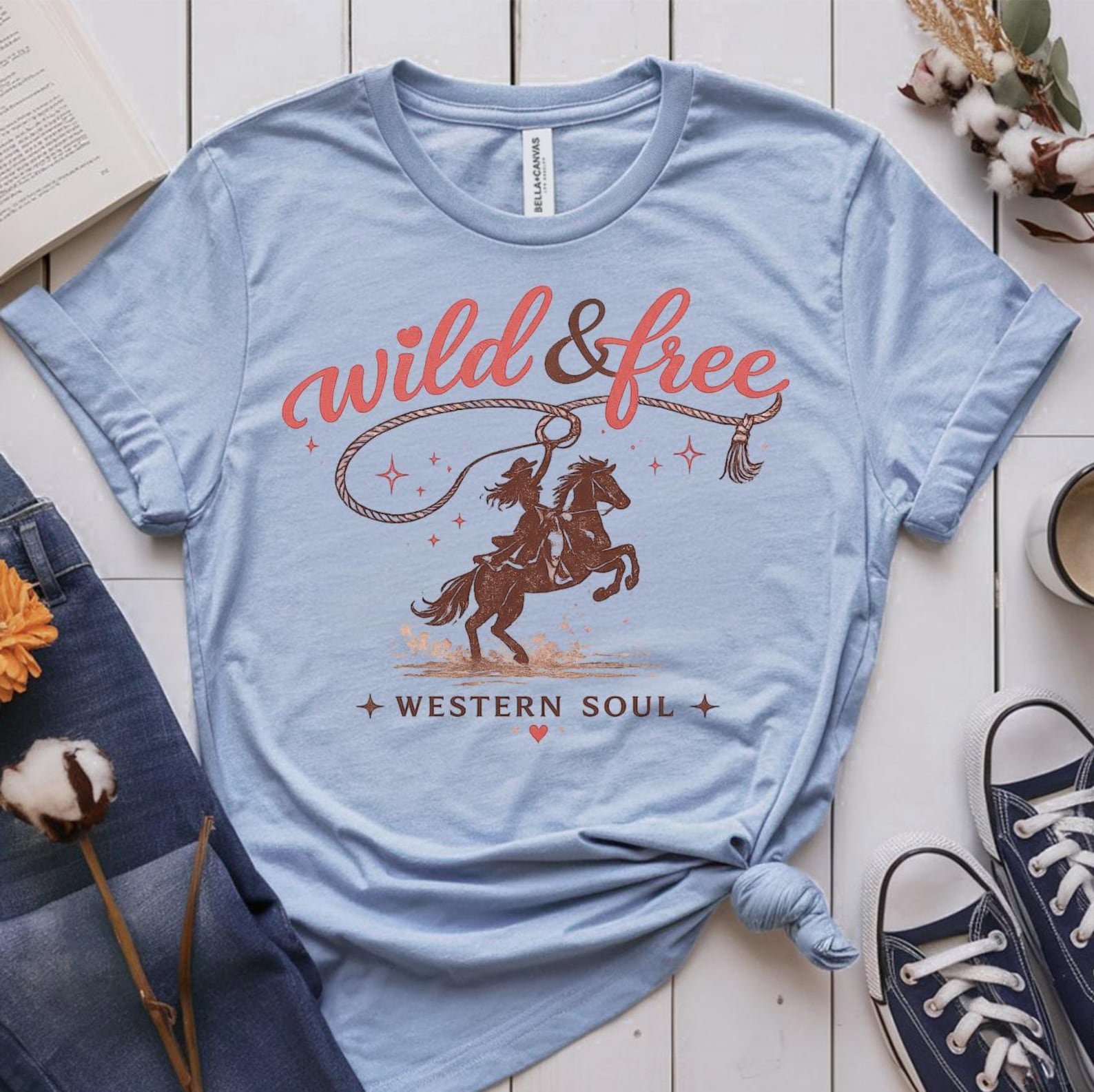 Wild and Free Western Shirt, Cowgirl Rodeo Tee, Western Soul Graphic T Shirt, Country Concert Outfit, Boutique Cowgirl Shirt,Horse Rider Top 2