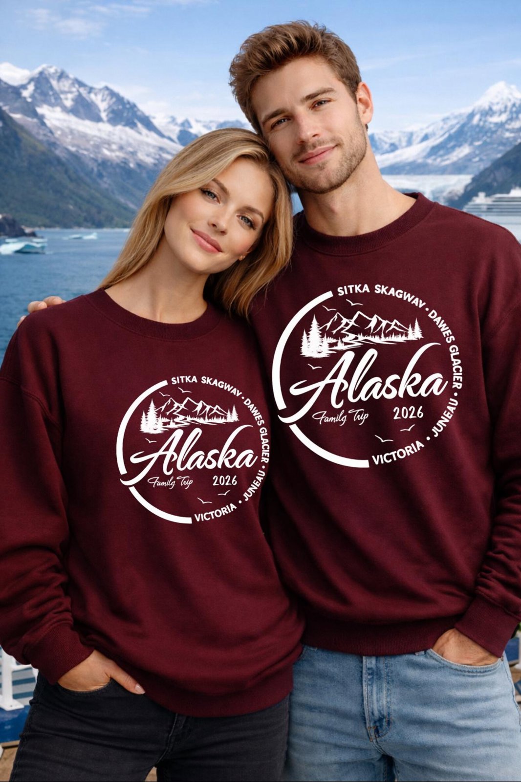 Custom Port Alaska Family Sweatshirt, Alaska Cruise Family Shirts, Alaska Trip 2025 Shirts, Family Cruise Outfits, Alaska Vacation Crewneck 8