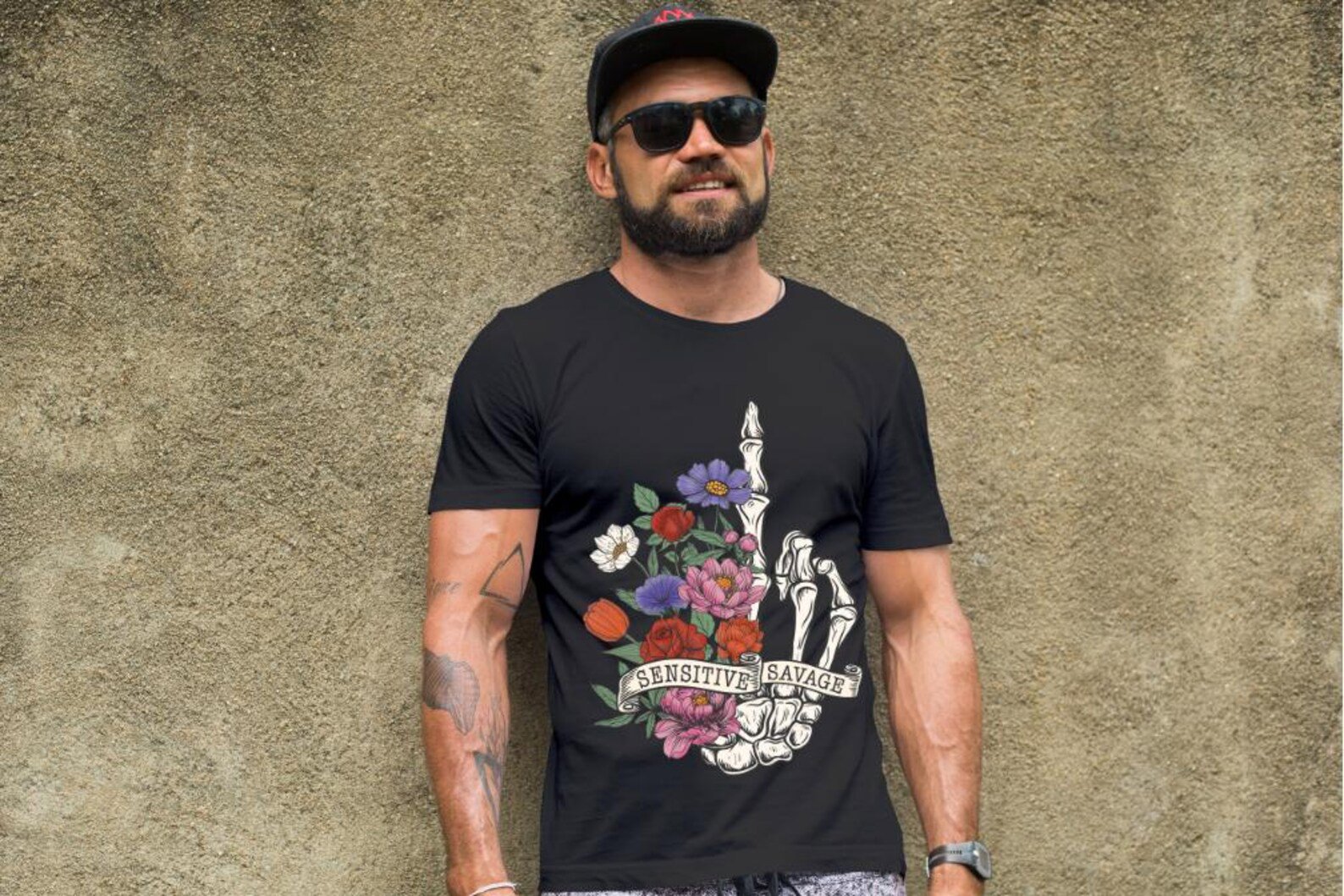 Floral Skeleton Hand Shirt: Sensitive Savage Graphic Tee 6