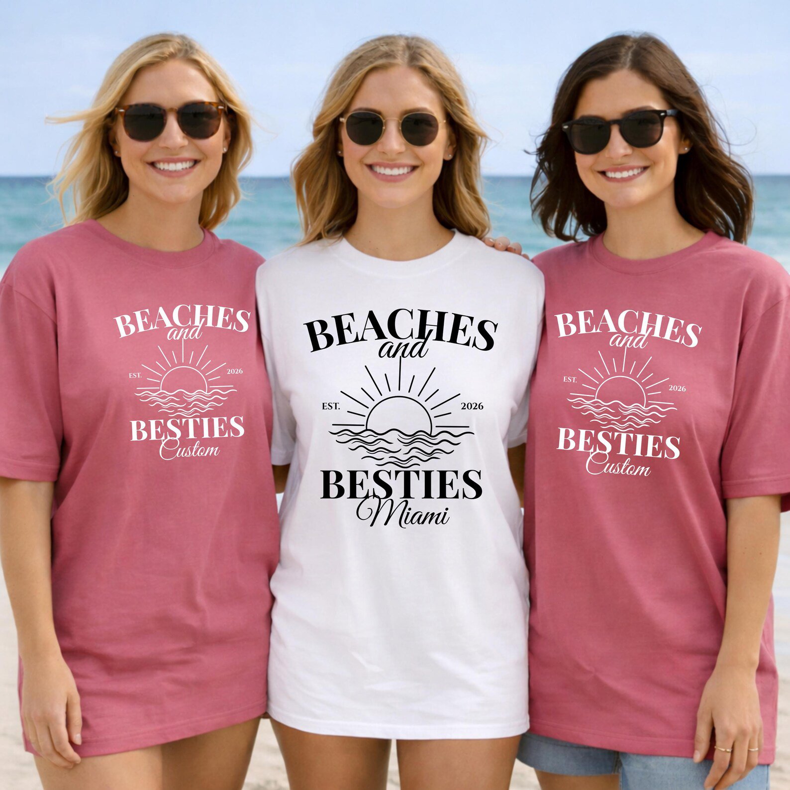 Custom Location Beaches and Besties Matching Shirts | Personalized Girls Trip 2026 T-Shirt 2