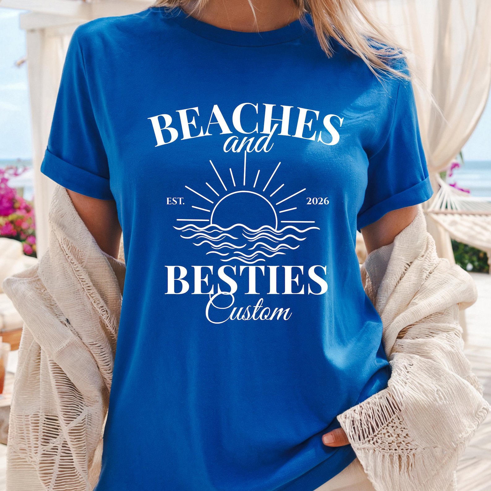 Custom Location Beaches and Besties Matching Shirts | Personalized Girls Trip 2026 T-Shirt
