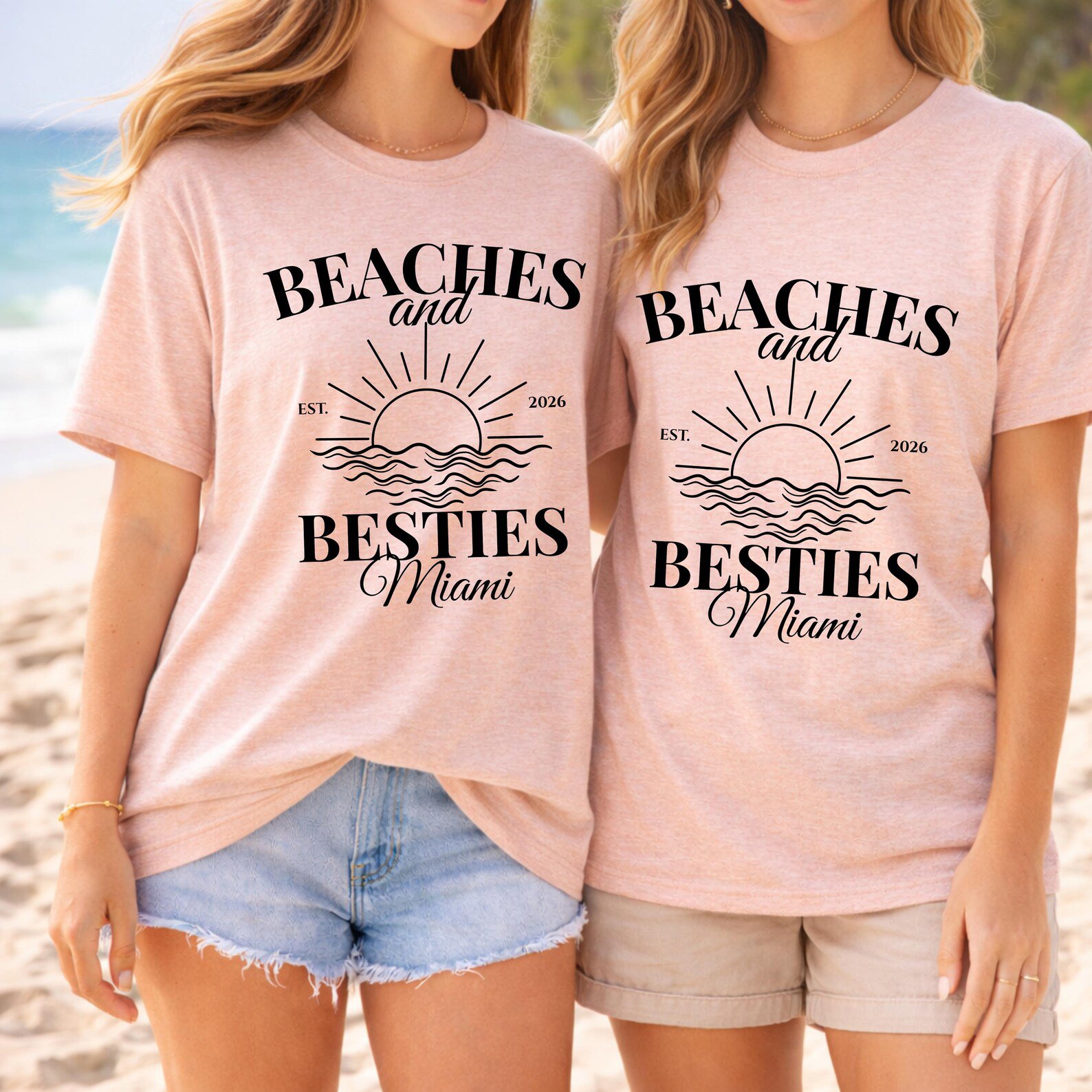 Custom Location Beaches and Besties Matching Shirts | Personalized Girls Trip 2026 T-Shirt 5