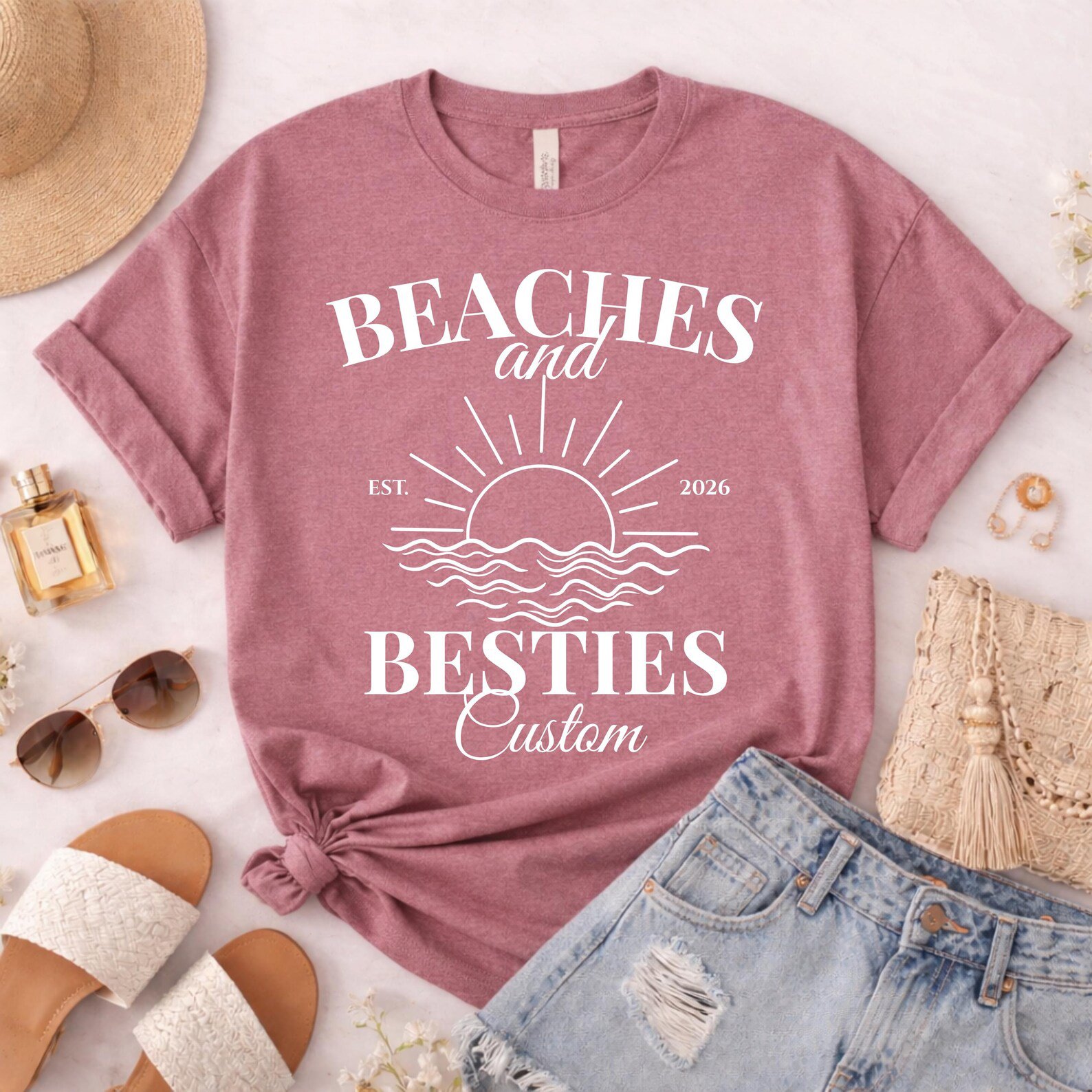 Custom Location Beaches and Besties Matching Shirts | Personalized Girls Trip 2026 T-Shirt 7