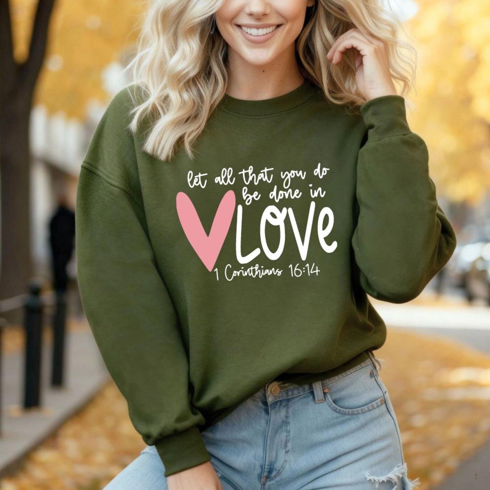 Let All That You Do Be Done In Love Sweatshirt, 1 Corinthians 16:14, Christian Valentine Gift for Her, Faith Crewneck, Bible Verse Pullover 8