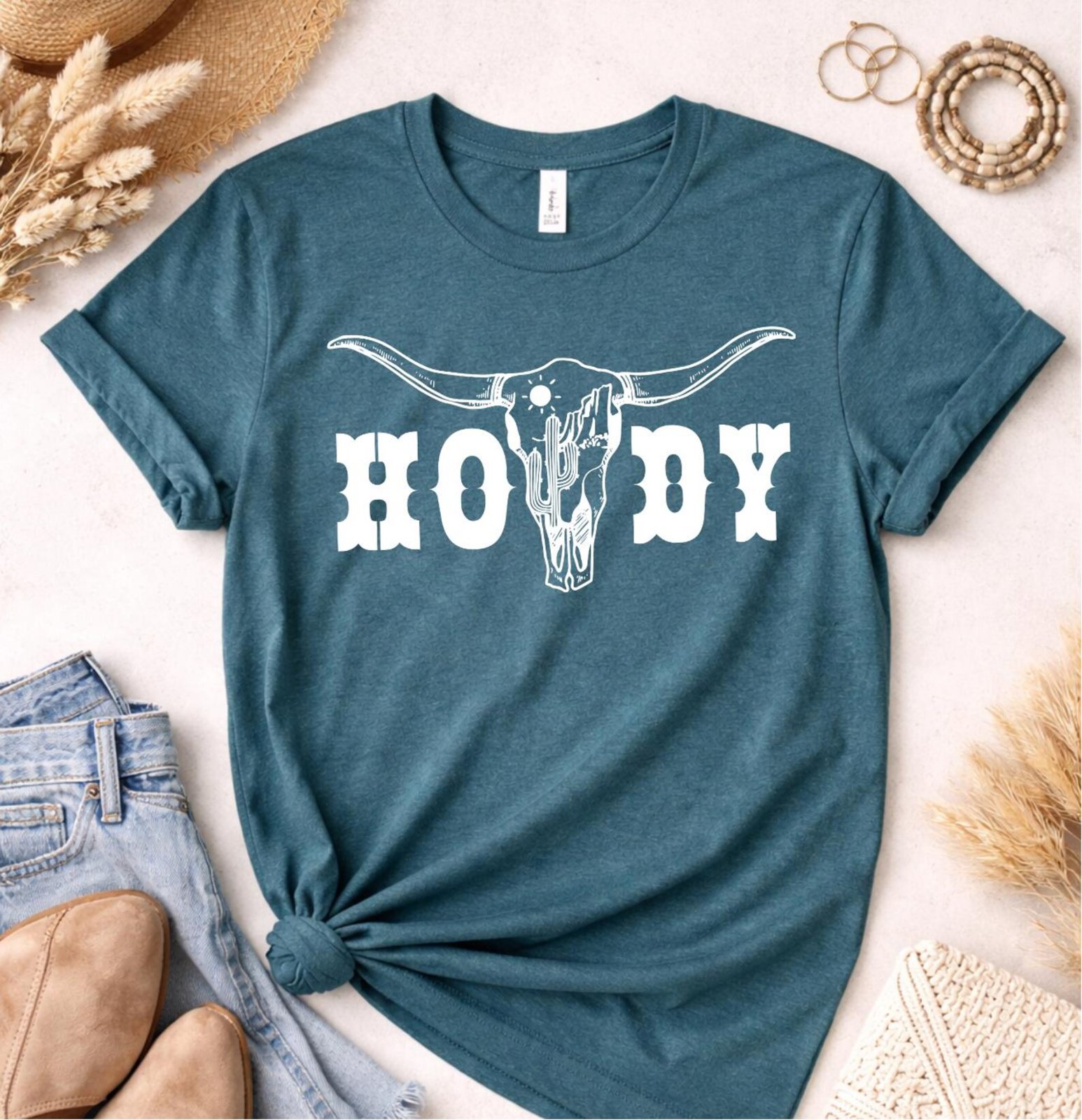 Howdy Longhorn Skull Shirt, Western Graphic Tee, Cowgirl Shirt, Rodeo Outfit, Country Concert Tee, Texas Longhorn TShirt, Western Gift 2