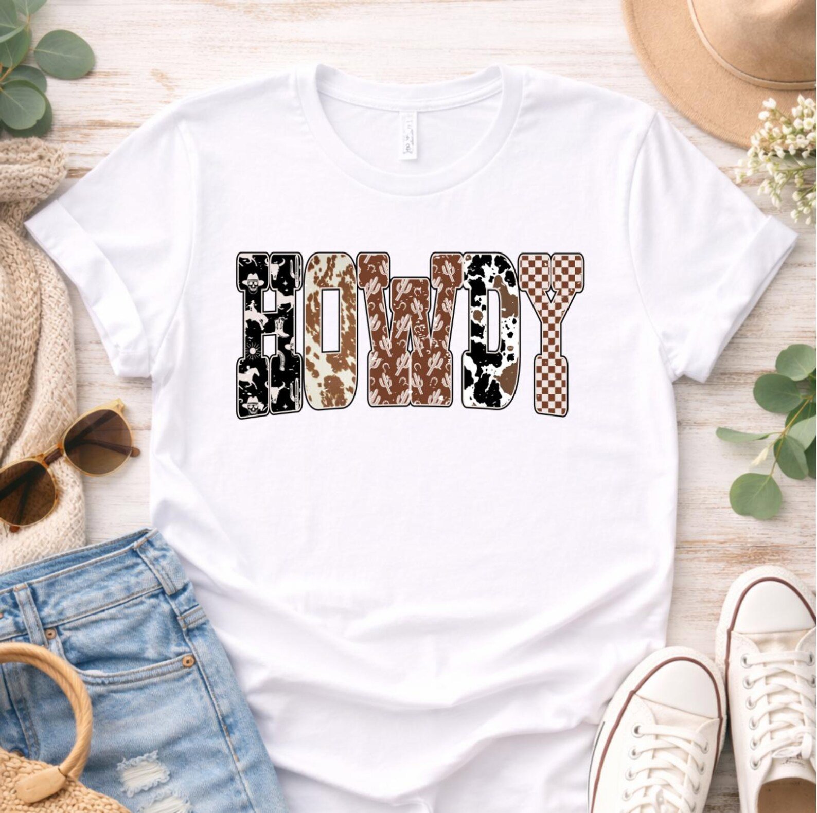 Howdy Shirt, Western Design Tee, Cow Print Howdy TShirt, Country Concert Outfit, Rodeo Cowboy Shirt, Cowgirl Western Top, Unisex Tee 7