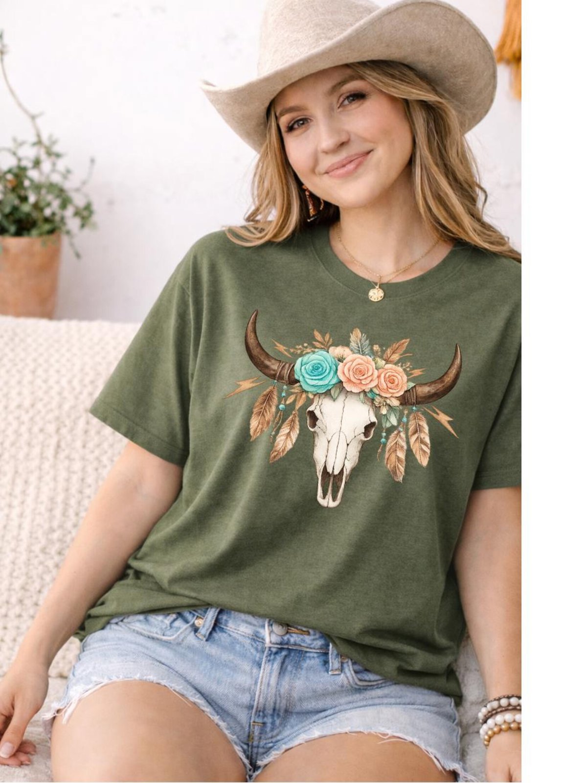 Longhorn Skull Shirt, Western Boho Design Tee, Floral Longhorn TShirt, Country Concert Matching Outfit, Cowgirl Western Rodeo Top 11
