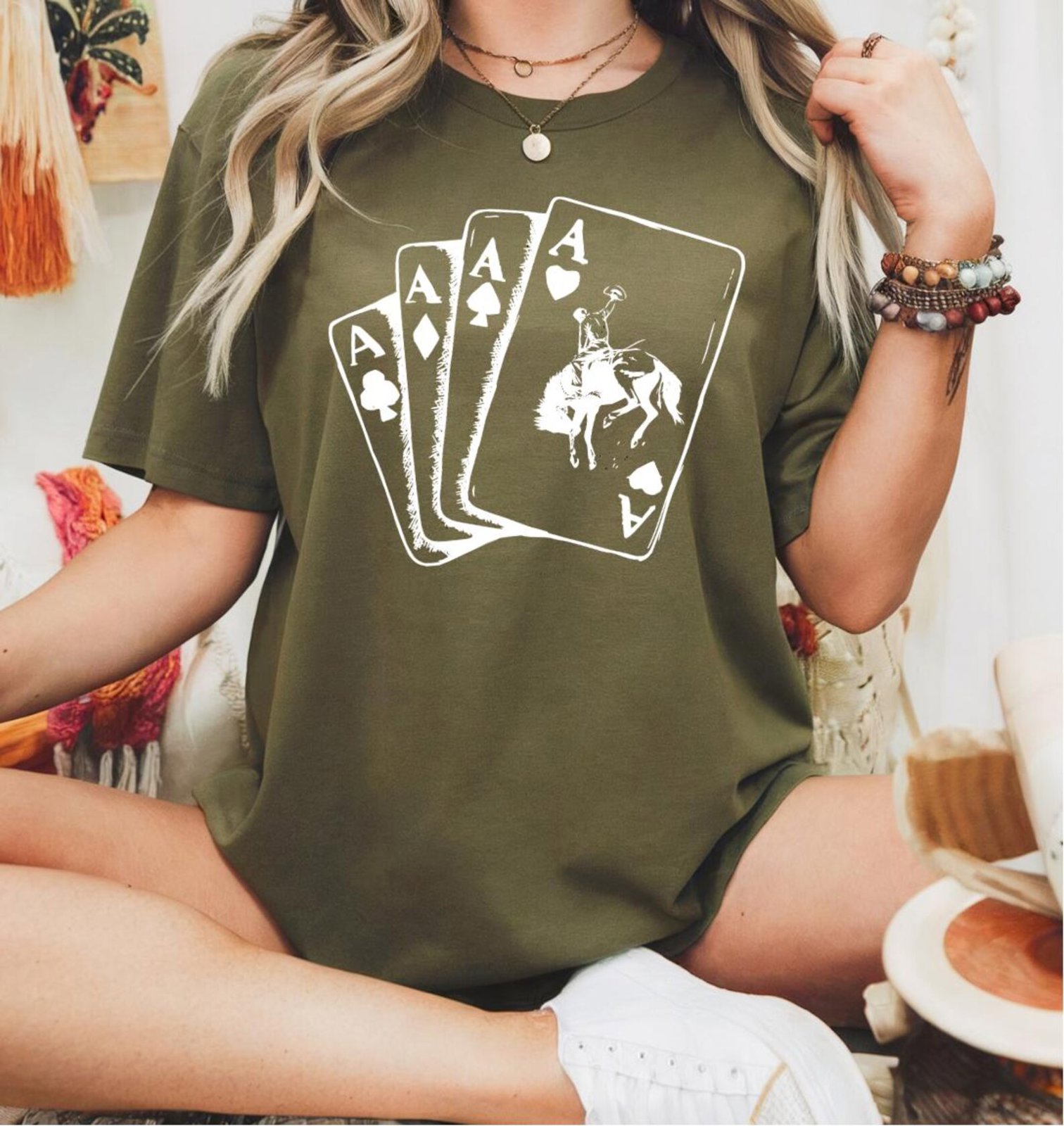 Western Cowboy Poker Shirt, Rodeo Playing Cards Tee, Cowgirl Rodeo Shirt, Country Concert Western TShirt, Cowgirl Gift, Ace Card Unisex Tee 1