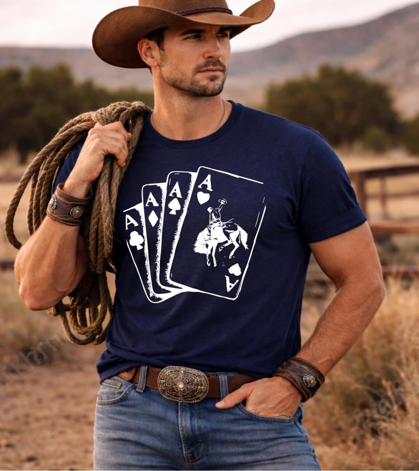 Western Cowboy Poker Shirt, Rodeo Playing Cards Tee, Cowgirl Rodeo Shirt, Country Concert Western TShirt, Cowgirl Gift, Ace Card Unisex Tee 3
