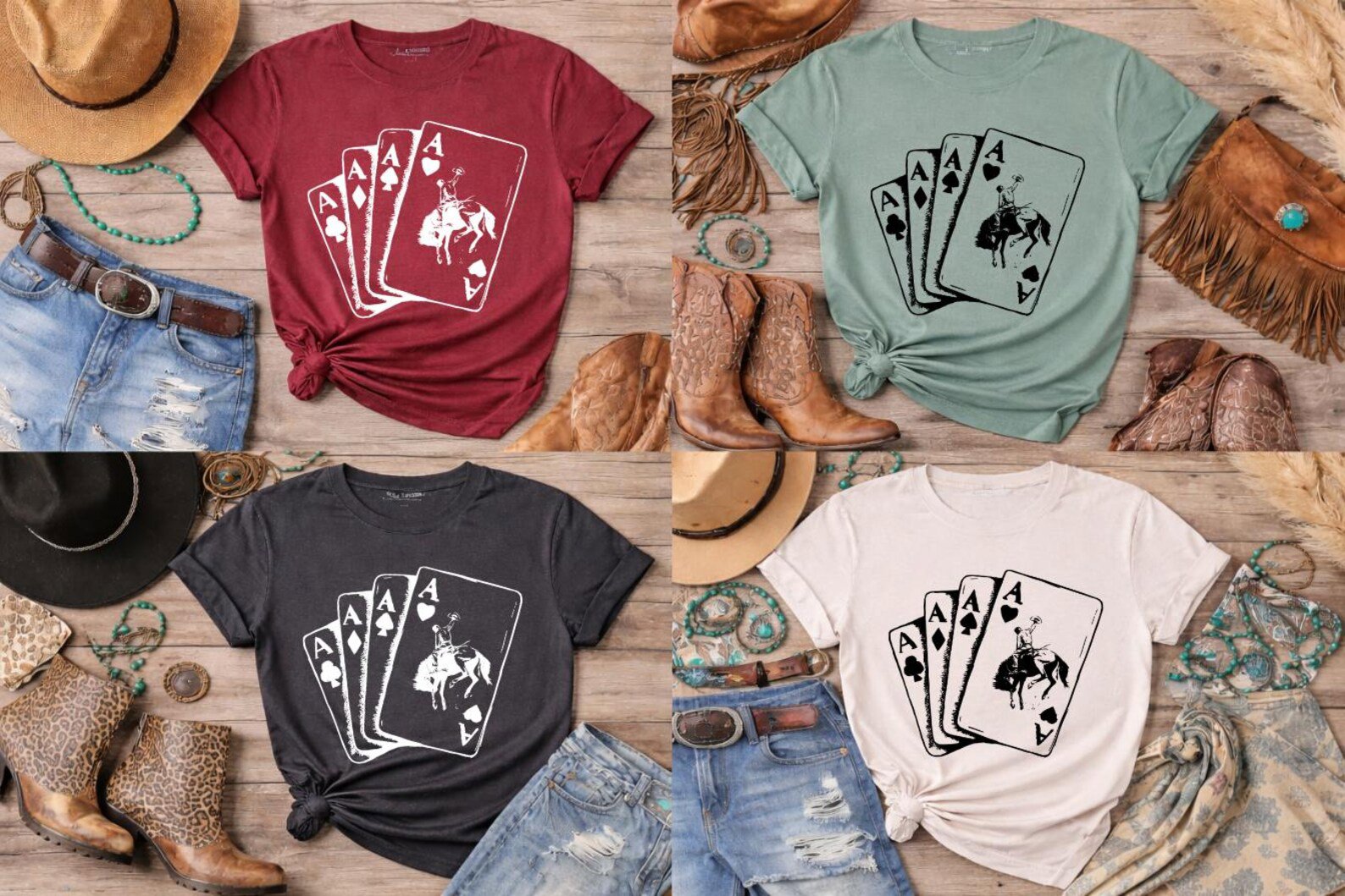 Western Cowboy Poker Shirt, Rodeo Playing Cards Tee, Cowgirl Rodeo Shirt, Country Concert Western TShirt, Cowgirl Gift, Ace Card Unisex Tee 6